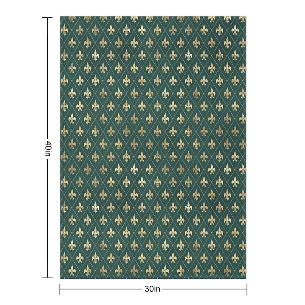Gold Fleur-de-lis Design on A Green Background Premium Throw Blanket