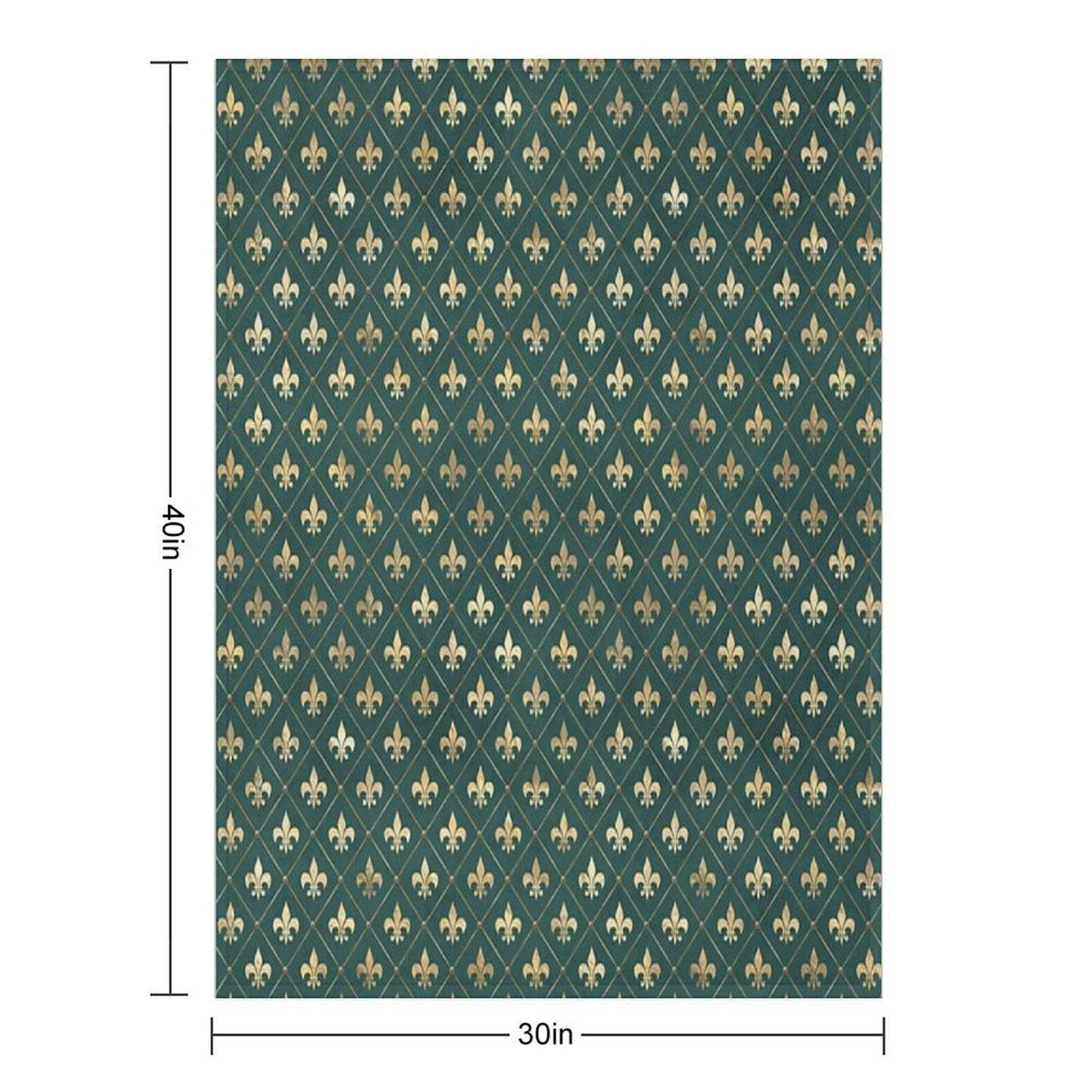 Gold Fleur-de-lis Design on A Green Background Premium Throw Blanket