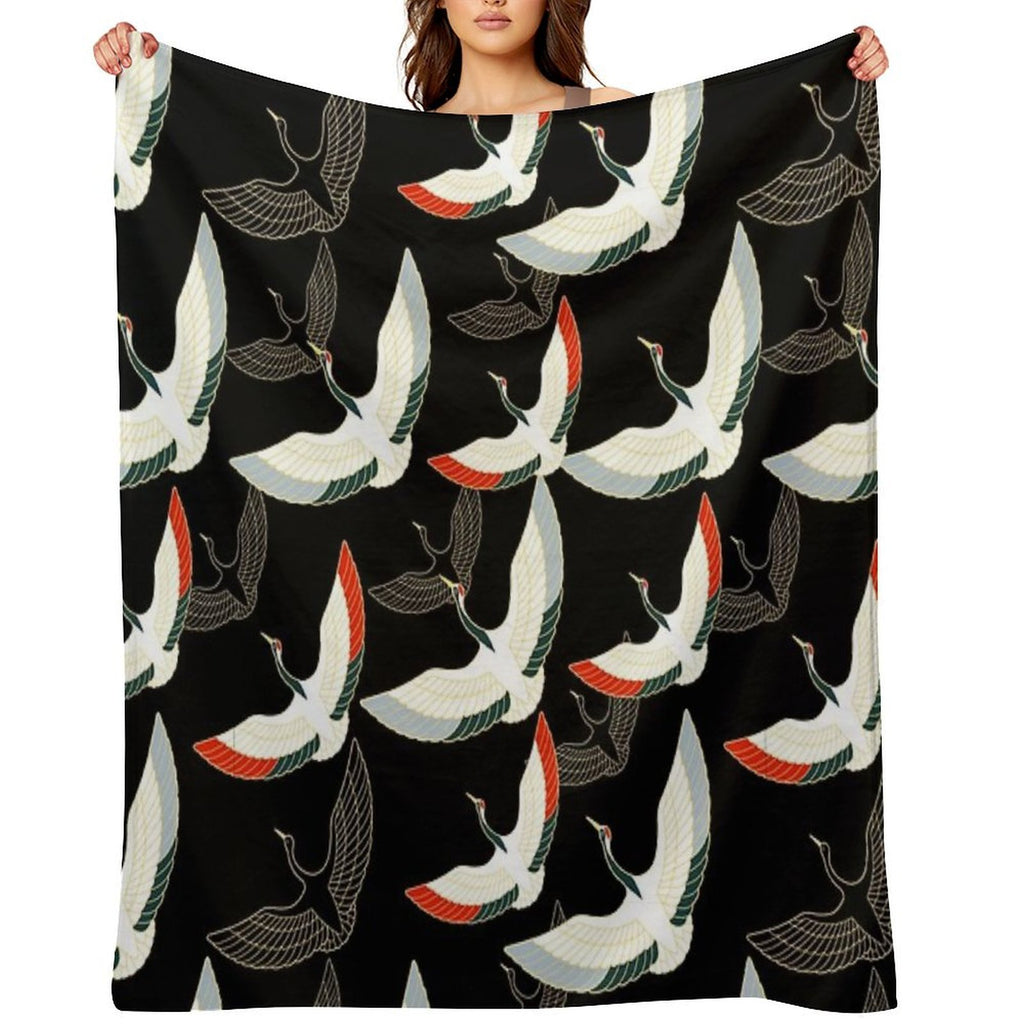 Golden Japanese Cranes Pattern Premium Throw Blanket