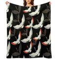 Golden Japanese Cranes Pattern Premium Throw Blanket
