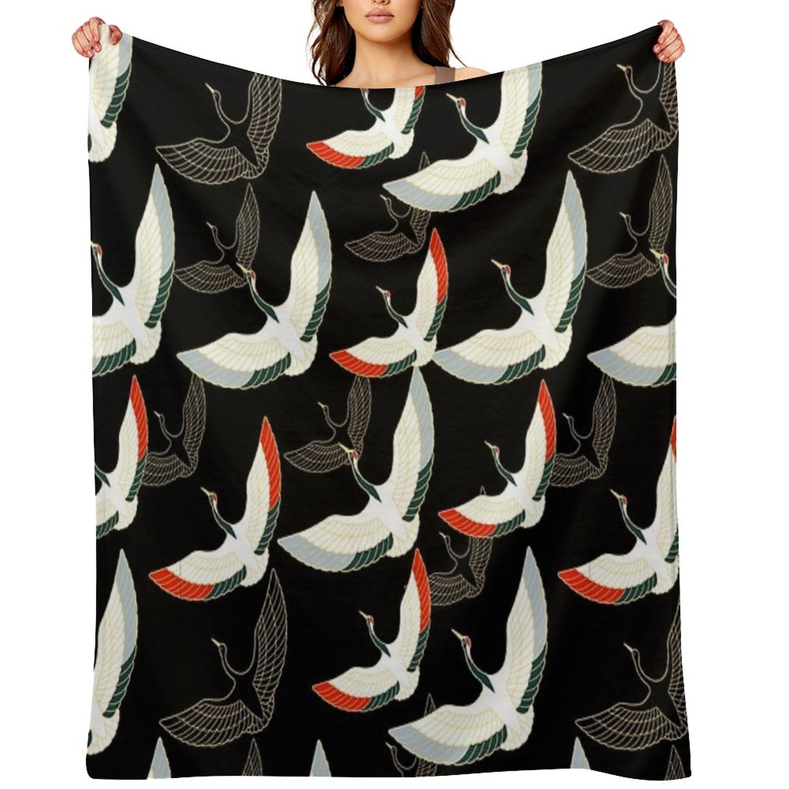 Golden Japanese Cranes Pattern Premium Throw Blanket