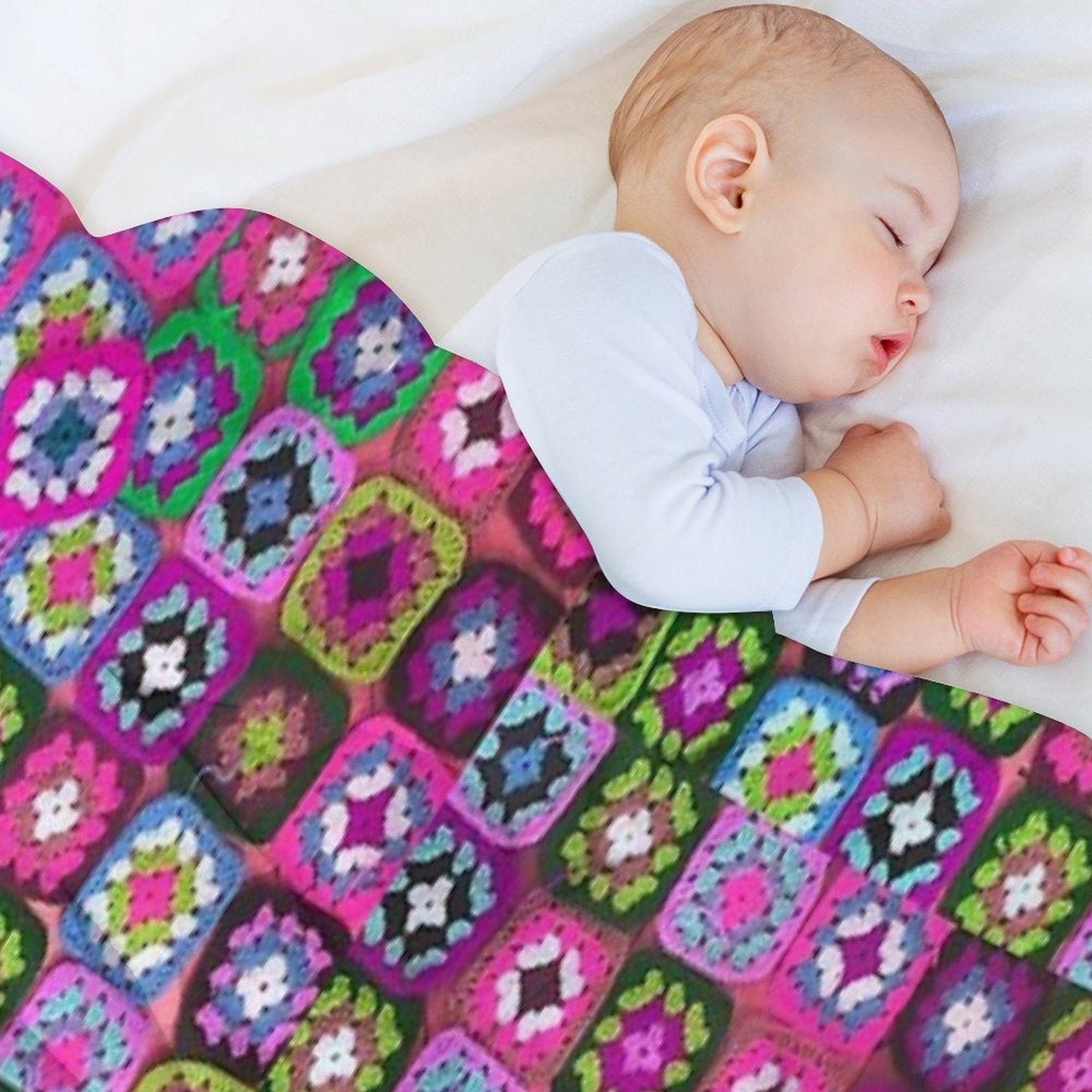 Crochet Blanket Granny Square Vintage Lightweight Throw Blanket