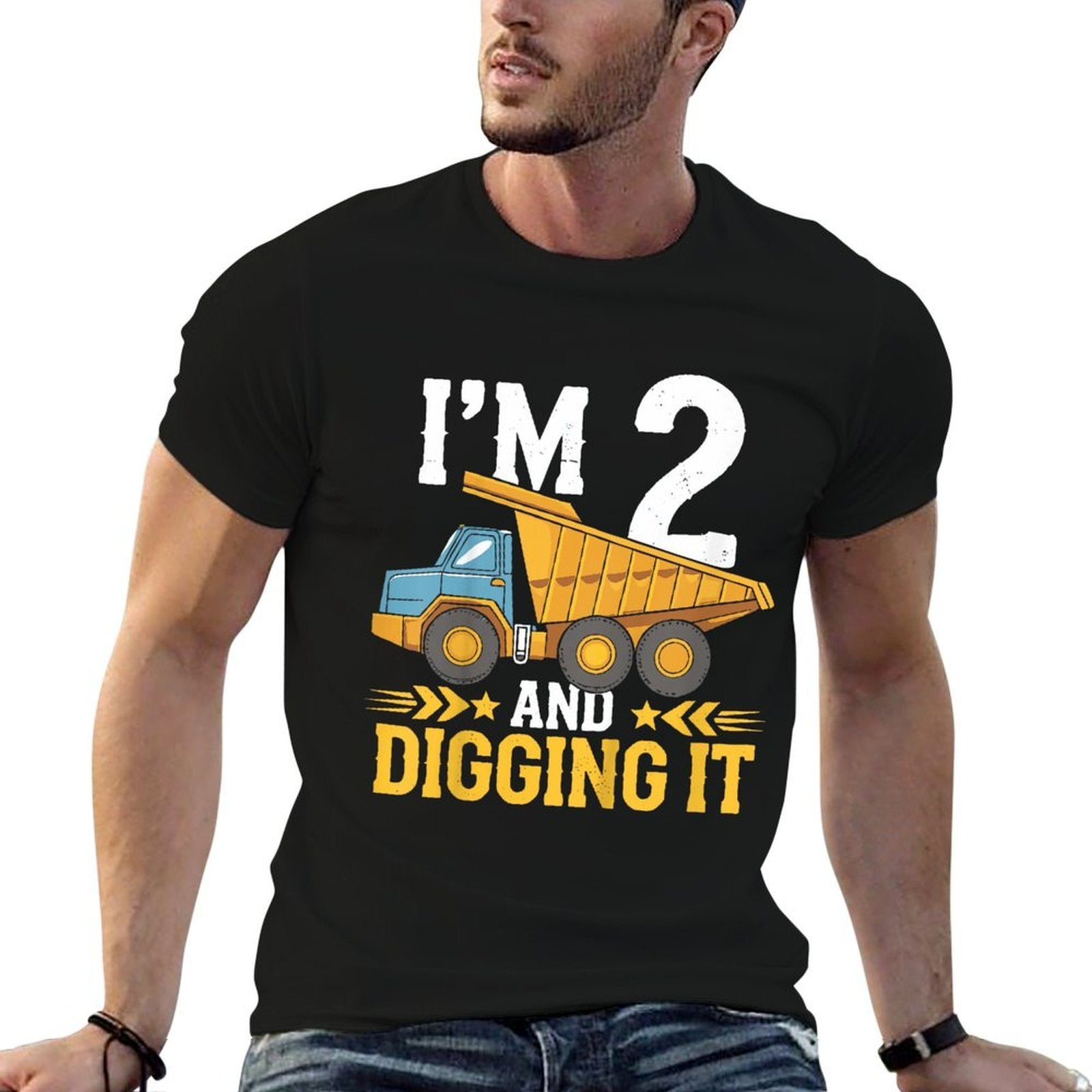Kids I'm 2 And Digging 2nd Birthday Construction Truck 2 Year Old  Polyester Blend T-Shirt