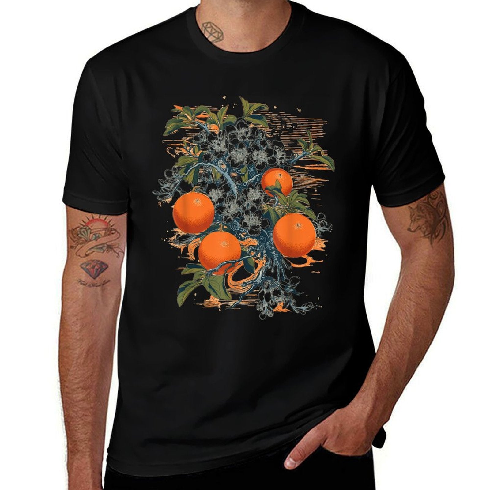 Satsuma Orange Citrus Fruit Tree Botanical Illustration  Lightweight T-Shirt