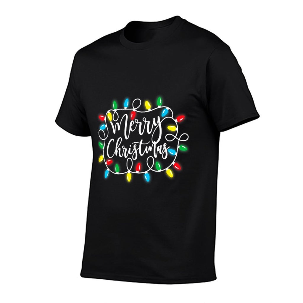 Merry Christmas Lights Xmas Family Matching Pajama Men Women  High-quality Stitching T-Shirt