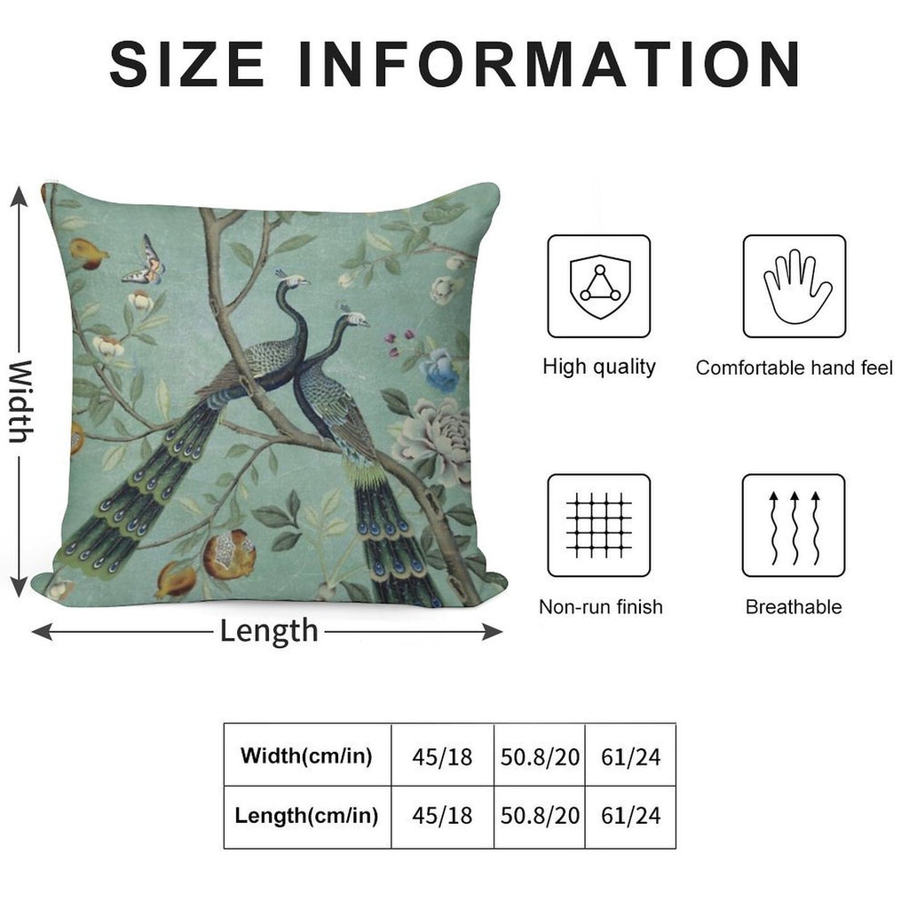 A Teal of Two Birds Chinoiserie Soft Multiple Sizes Throw Pillow