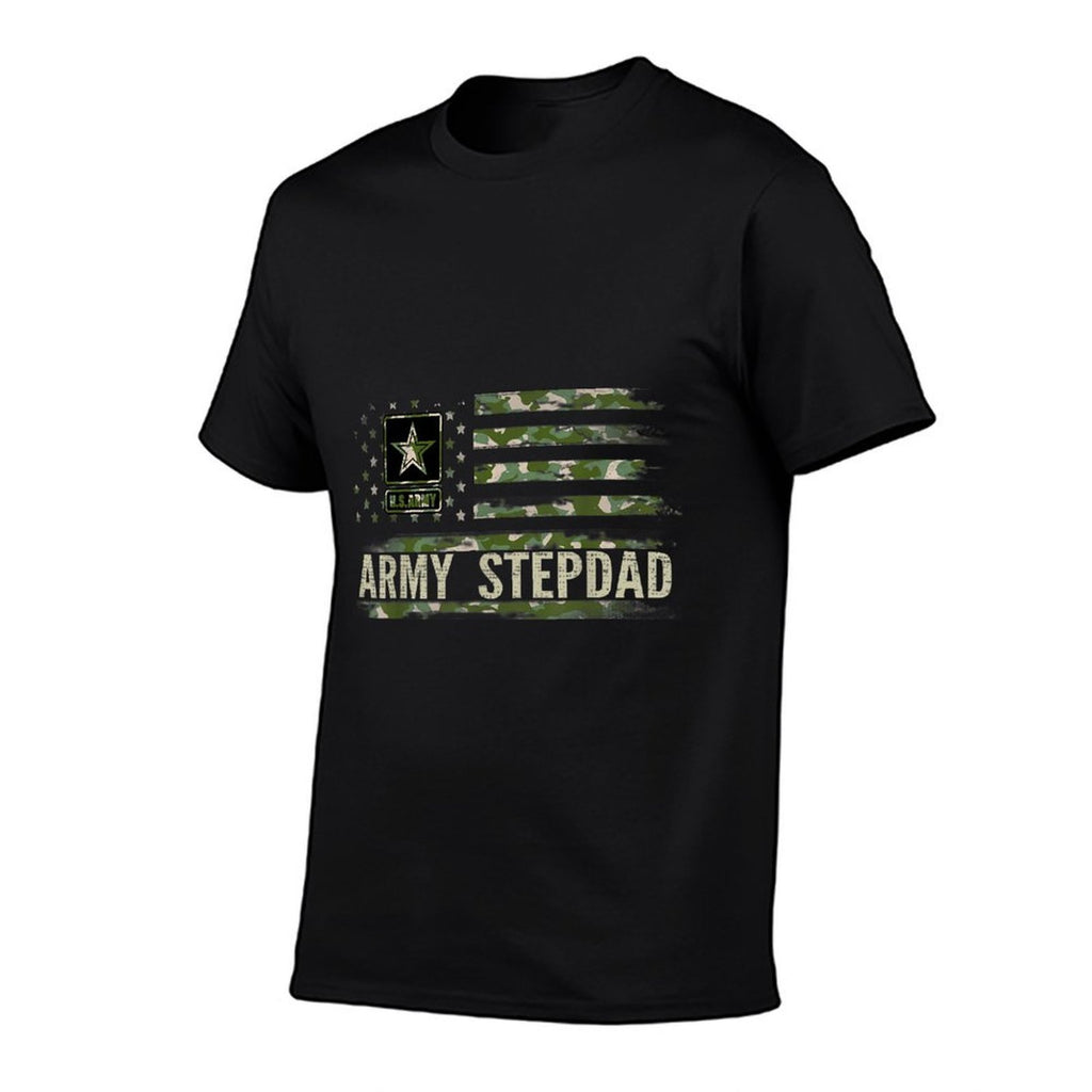 Vintage Army Stepdad With Camo American Veteran Gift  Summer-ready Fabric T-Shirt