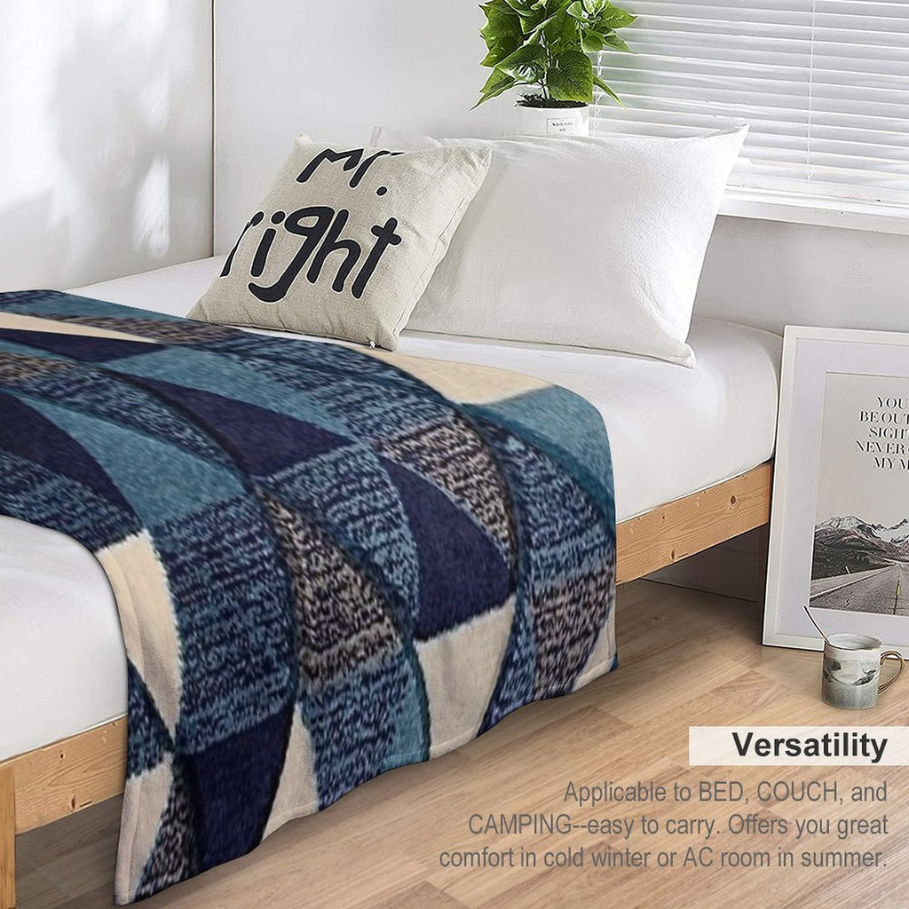 Navy Blue And Gray Bohemian Geometric Triangle Pattern Comfort Throw Blanket