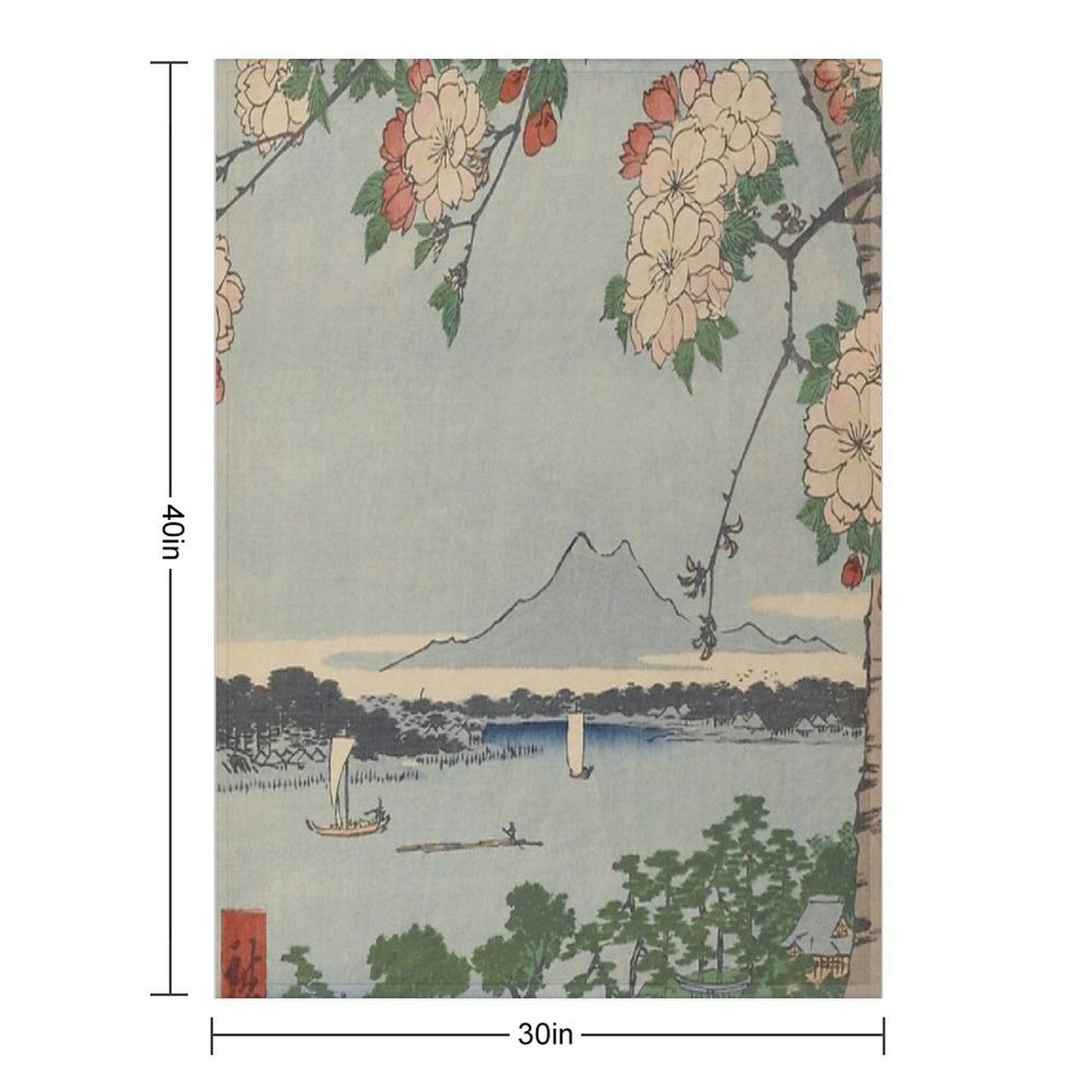 Cherry Blossoms on Spring River Ukiyo-e Japanese Art Gift-ready Throw Blanket