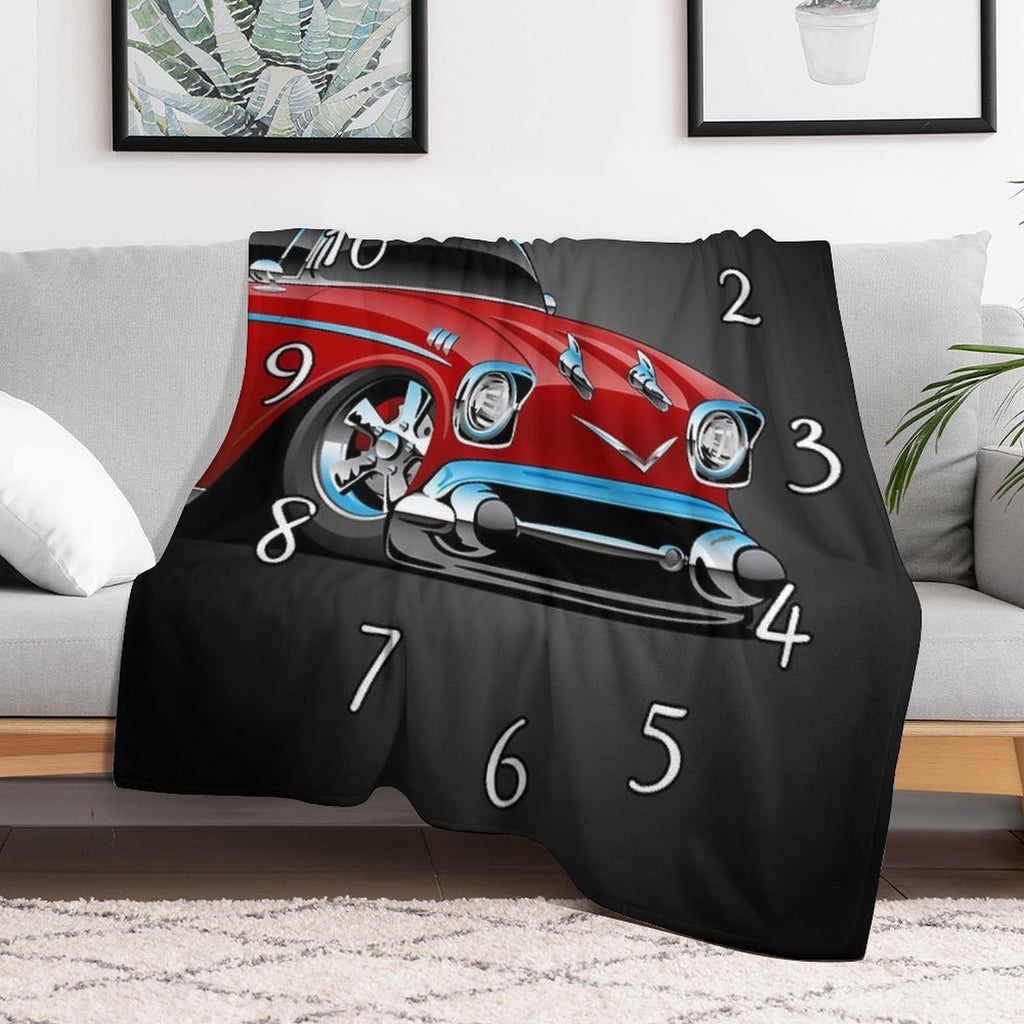 Classic Hot Rod 57 Muscle Car, Low Profile, Big Tires And Rims, Candy Apple Red Cartoon Durable Throw Blanket