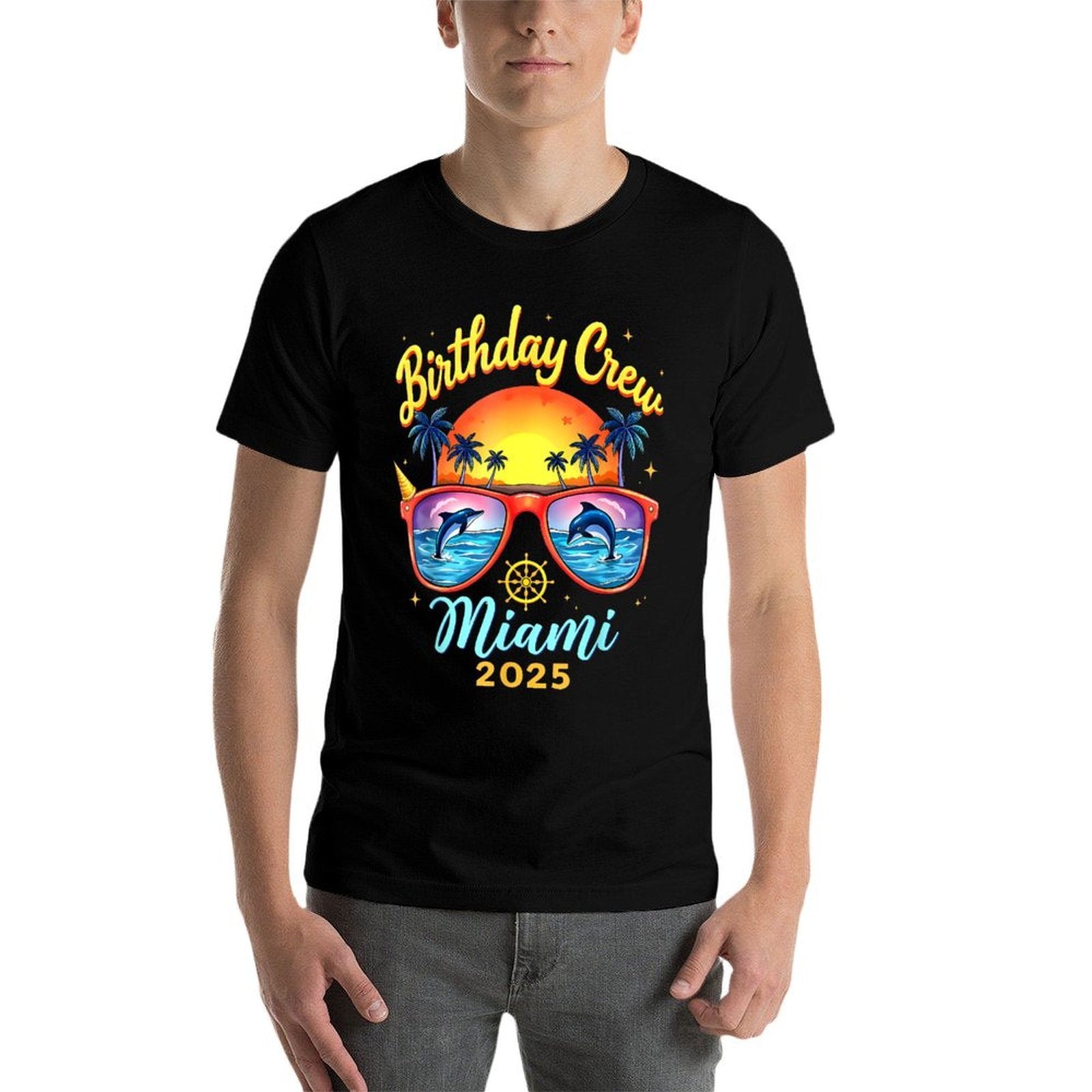Birthday Crew Vacation Miami 2025 Party Matching Cruise  Moisture-wicking T-Shirt