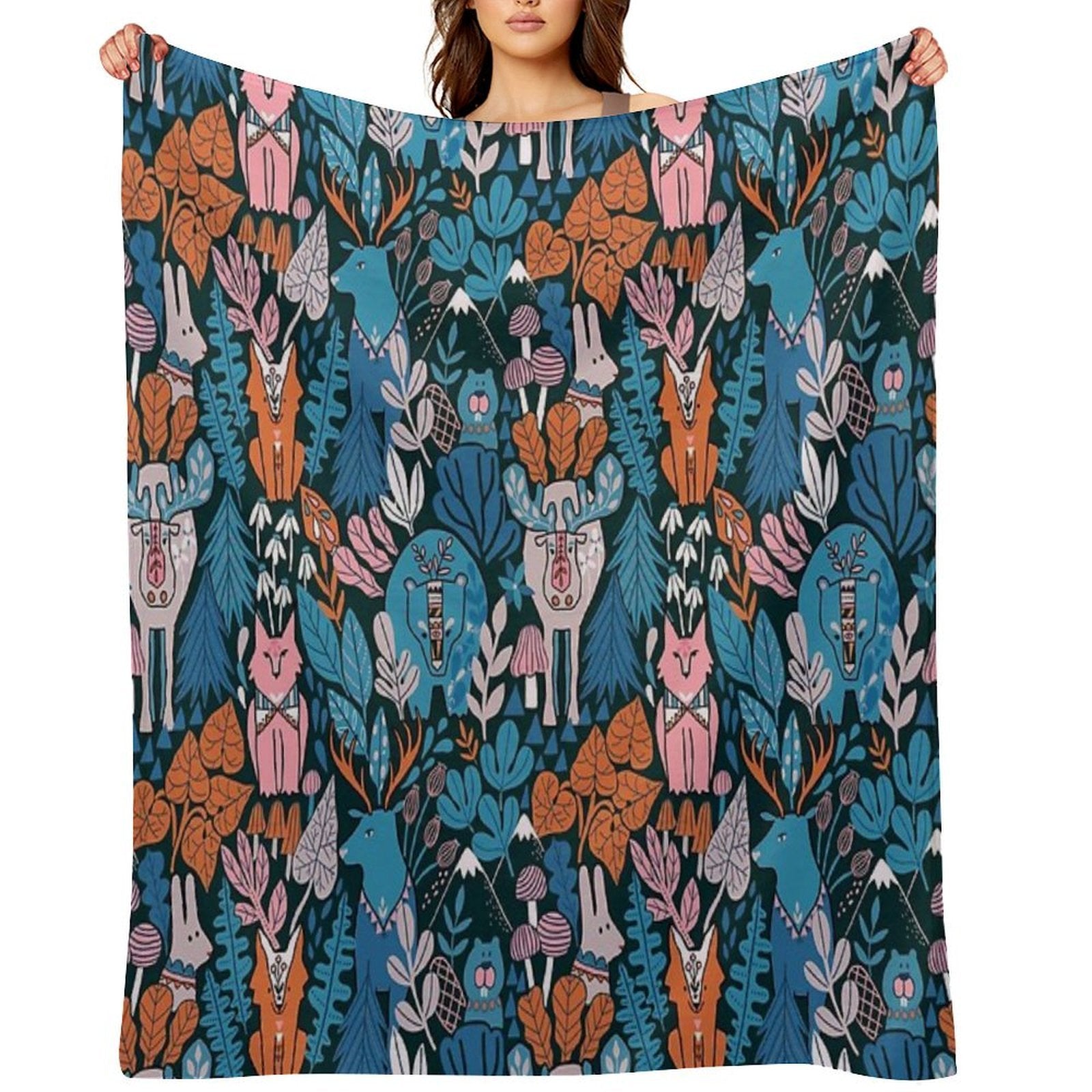 Animals of Canada. Forest, Plants, Mountains, Mushrooms Sustainable Throw Blanket