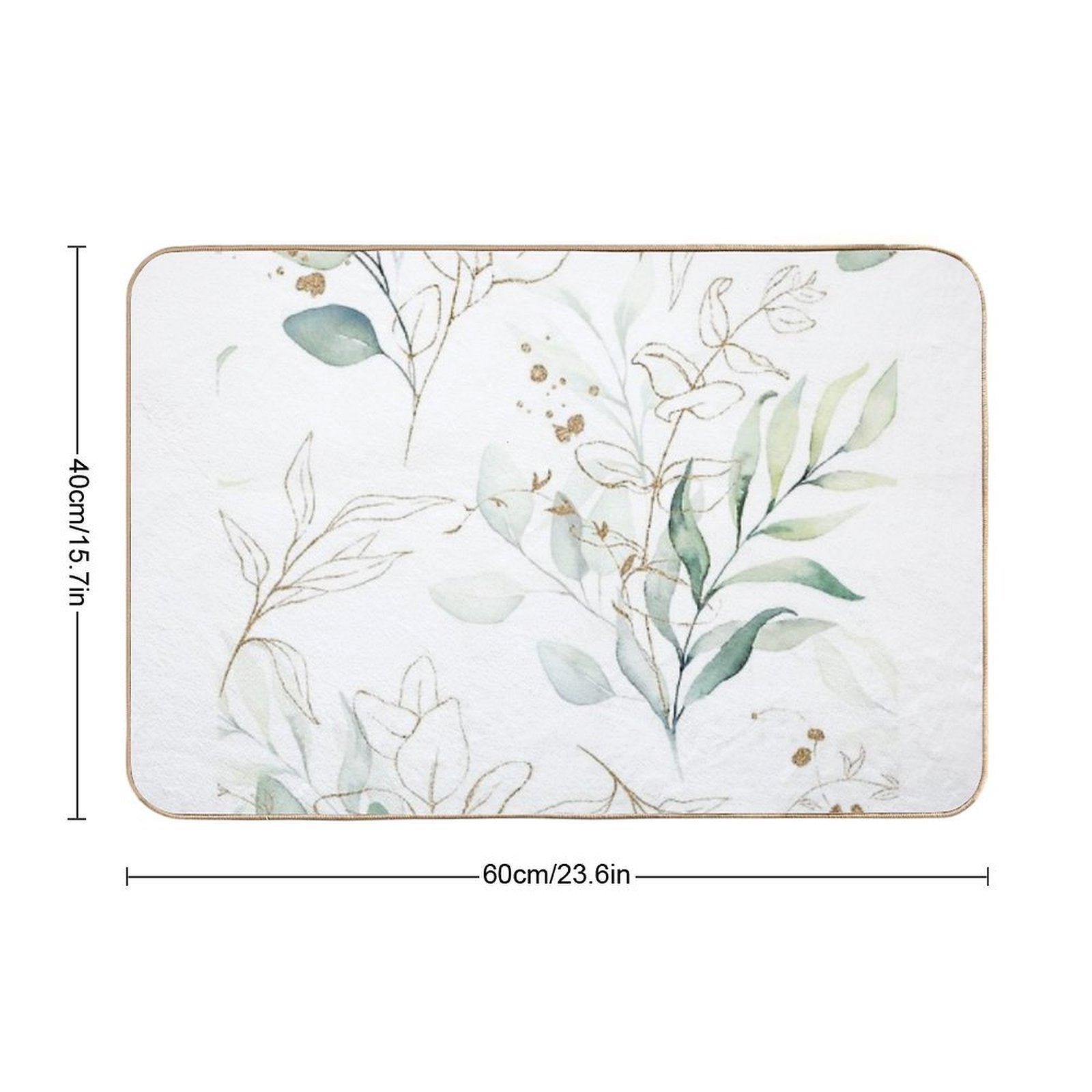 Eucalyptus Leafs And Gold Pattern Watercolor Print by Zouzounio Art  Fade-Resistant Bath Mat