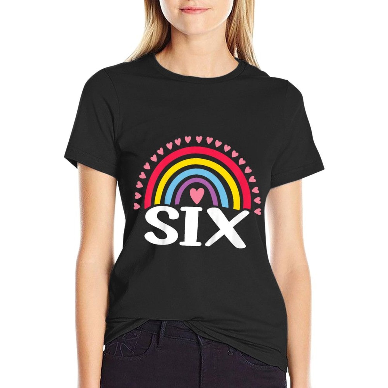 Kids 6th Birthday Gift Rainbow Fan 6 Years Old Girls 6 Bday  Slim-fit Cut T-Shirt