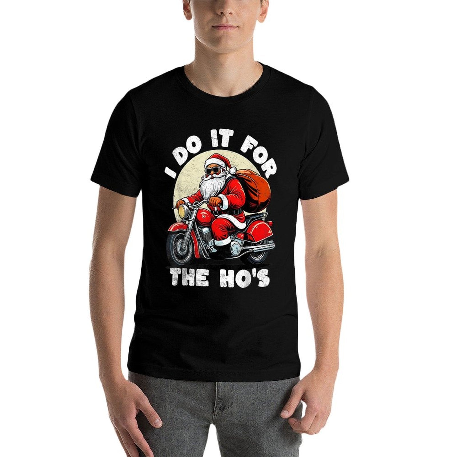 Funny I Do It for The Hos Christmas Biker Santa Motorcycle  Soft T-Shirt