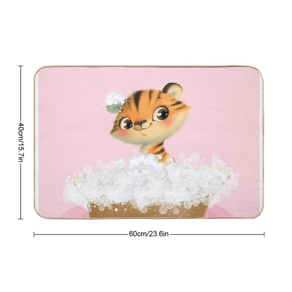 Cute Baby Tiger in A Bathtub, Girls Bathroom Print, Baby Animals in Tub, Whimsy Animal, Kids Bathroom Art  Easy Maintenance Bath Mat