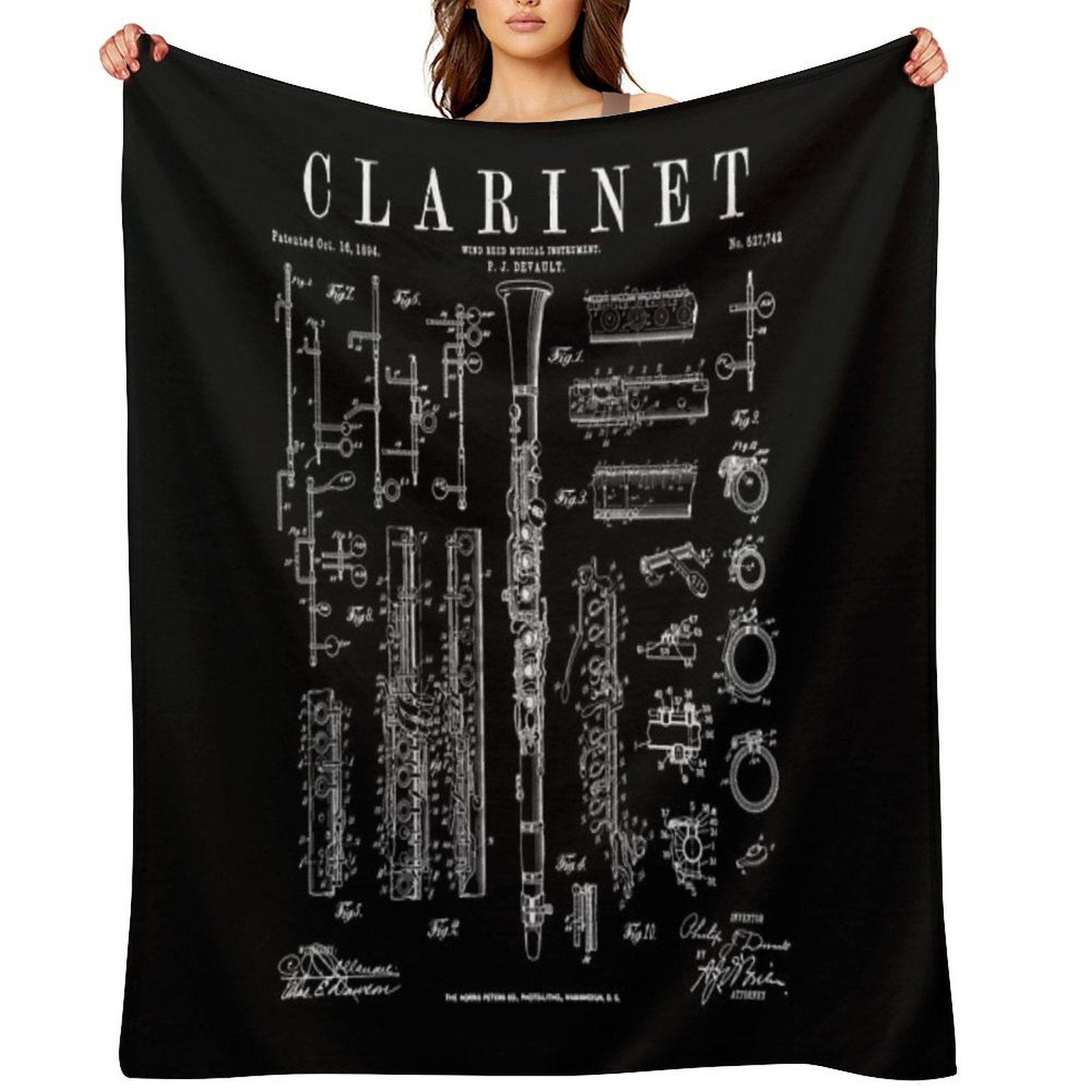 Clarinet Vintage Patent Clarinetist Drawing Print Eco-conscious Throw Blanket