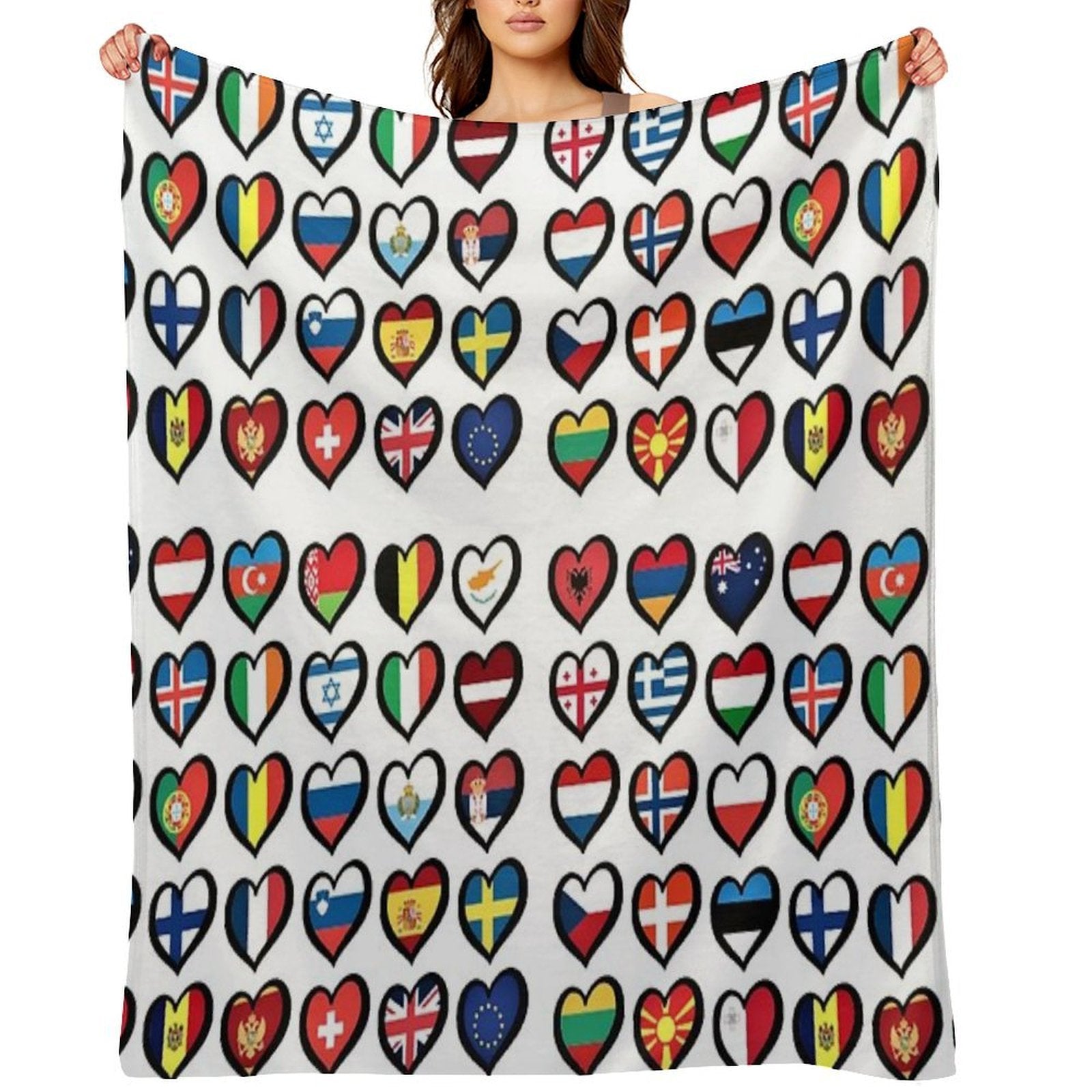 Eurovision Song Contest Flags Hearts ESC EBU Eurofans Shrink-resistant Throw Blanket