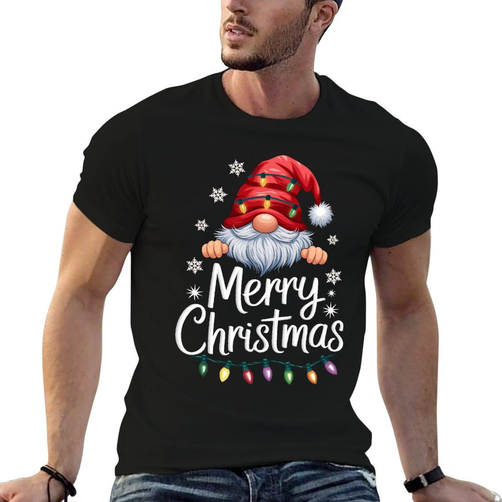 Merry Christmas Lights Red Santa Hat Xmas Family Men Women  Versatile T-Shirt