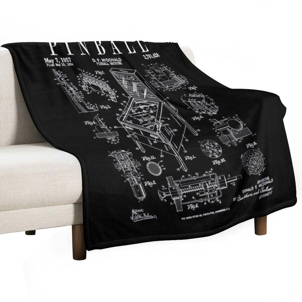 Pinball Arcade Gaming Machine Vintage Gamer Patent Print Plush Throw Blanket