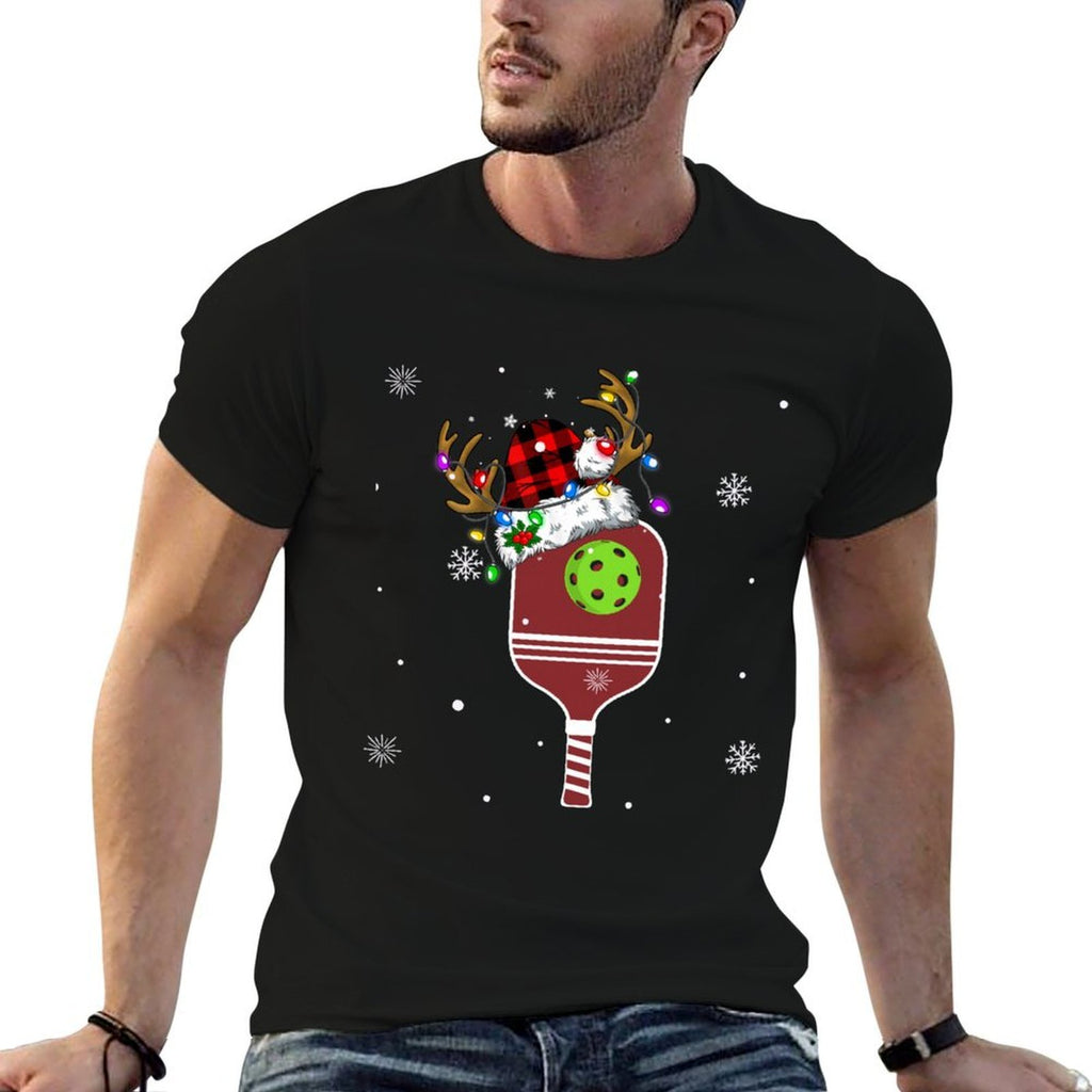 Pickleball Santa Sports Men Boys Christmas Pickleball Player  Cotton T-Shirt