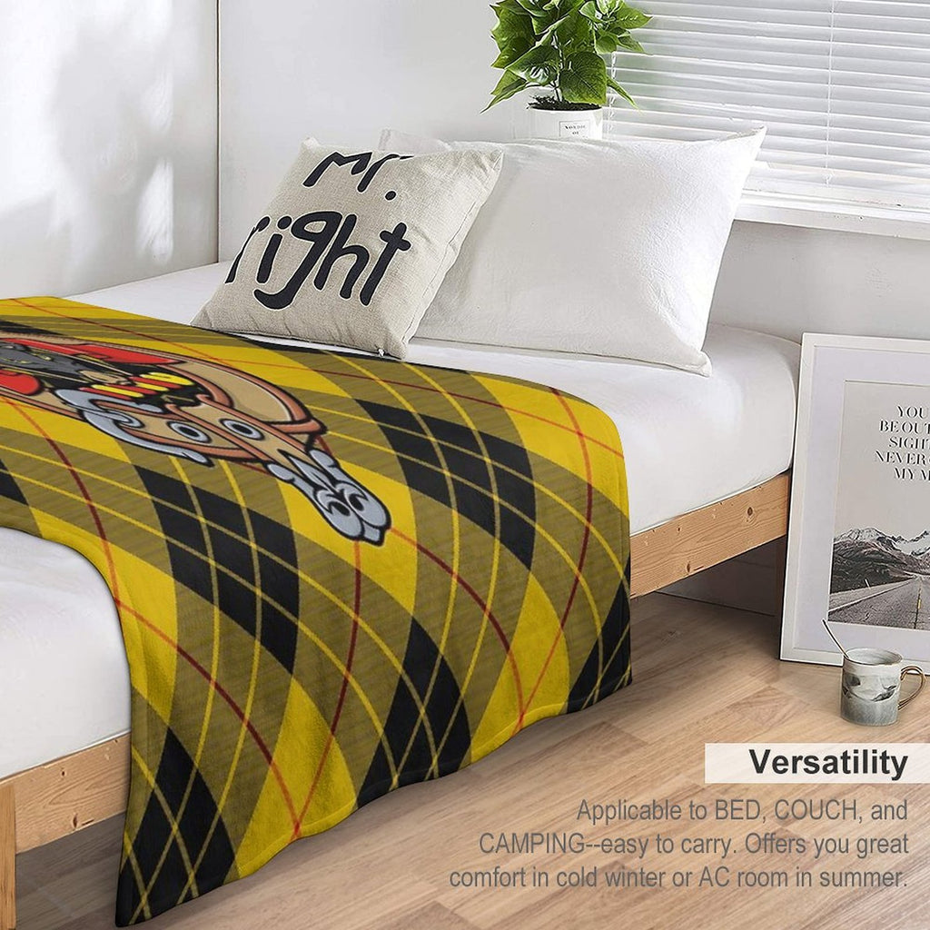 Clan MacLeod Crest over Yellow Tartan Premium Throw Blanket