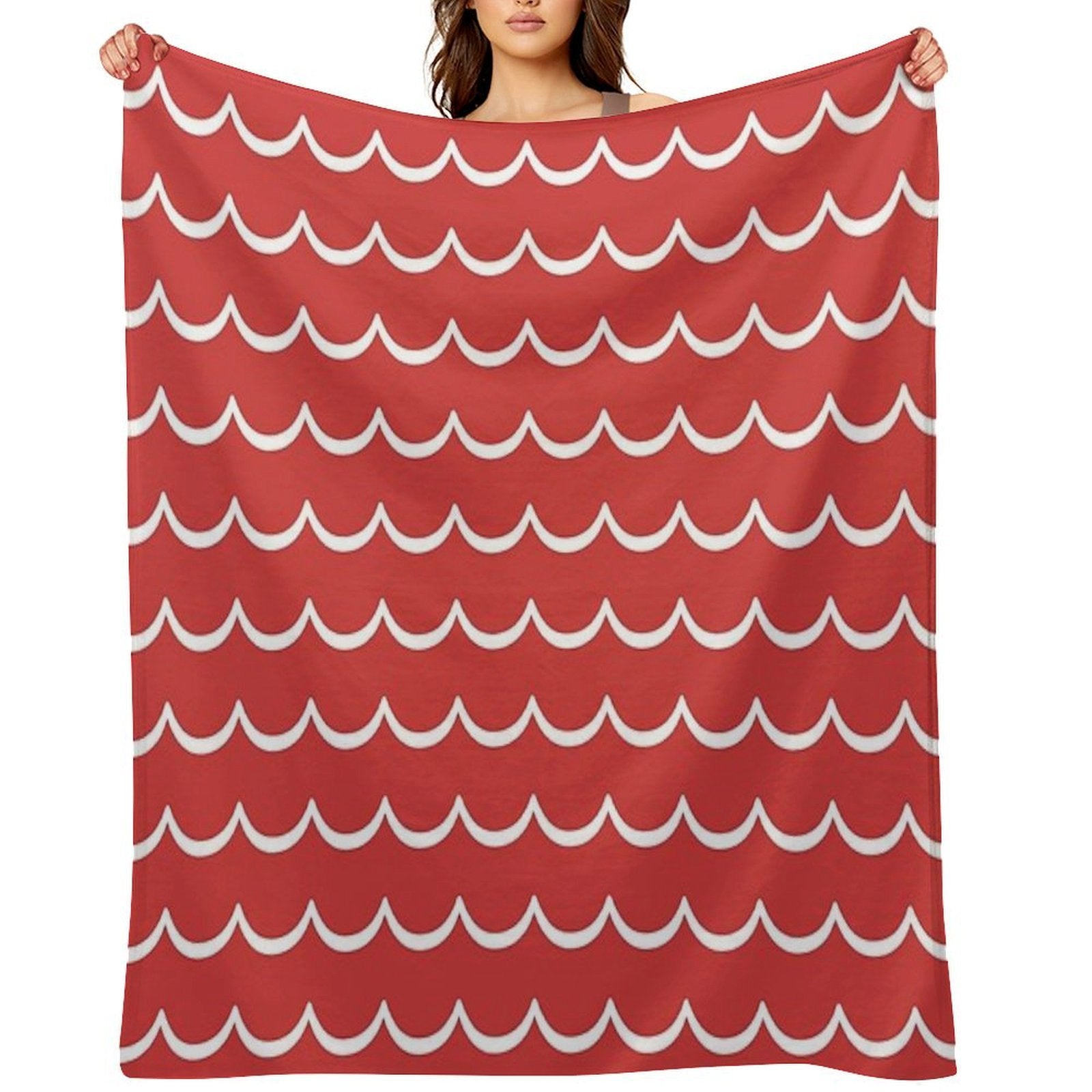Red And White Coastal Wave Pattern Anti-pilling Throw Blanket