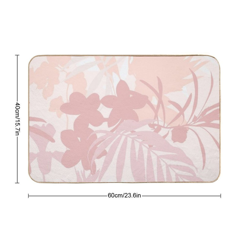 Tropical Flowers, Garden Flowers And Leaves.  Dirt-Trapping Bath Mat