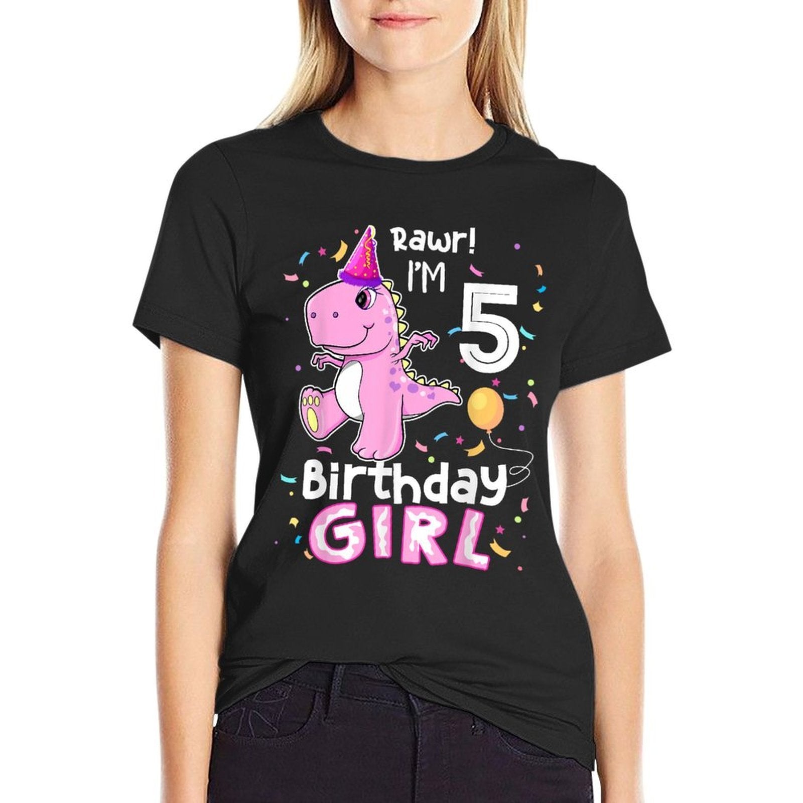 5 Year Old Dinosaur Birthday 5th T Rex Dino Five Saurus  Oversized Silhouette T-Shirt