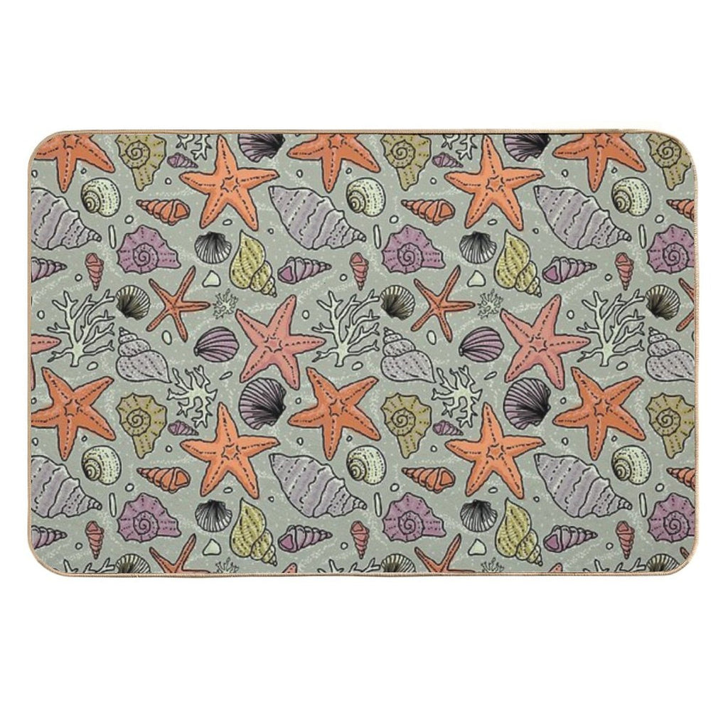 Seashells And Starfish in The Sea Pattern  Toxin-Free Bath Mat