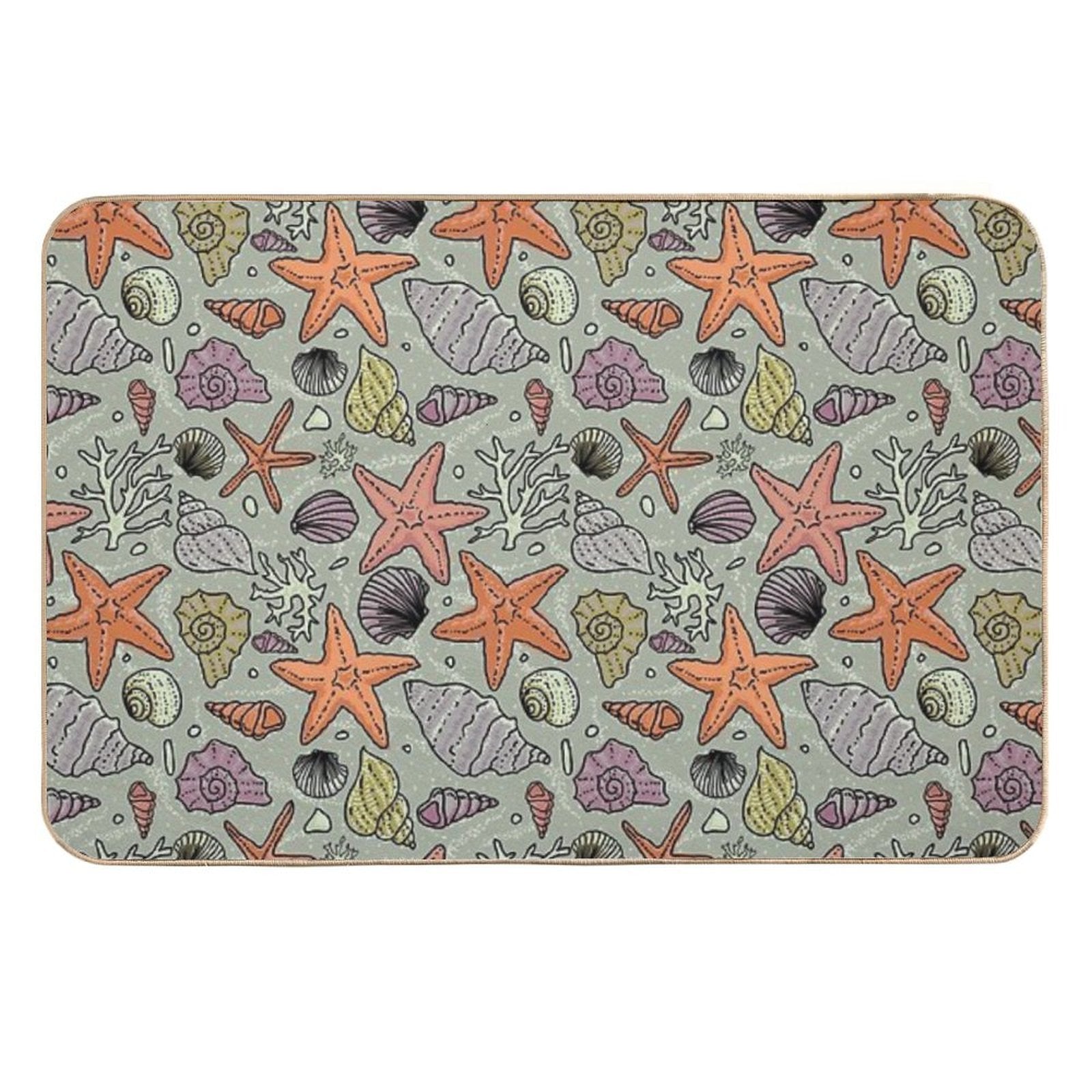 Seashells And Starfish in The Sea Pattern  Toxin-Free Bath Mat