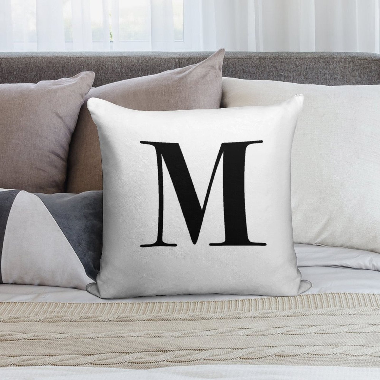 Letter M Monogram Initial Soft Fade-Resistant Throw Pillow