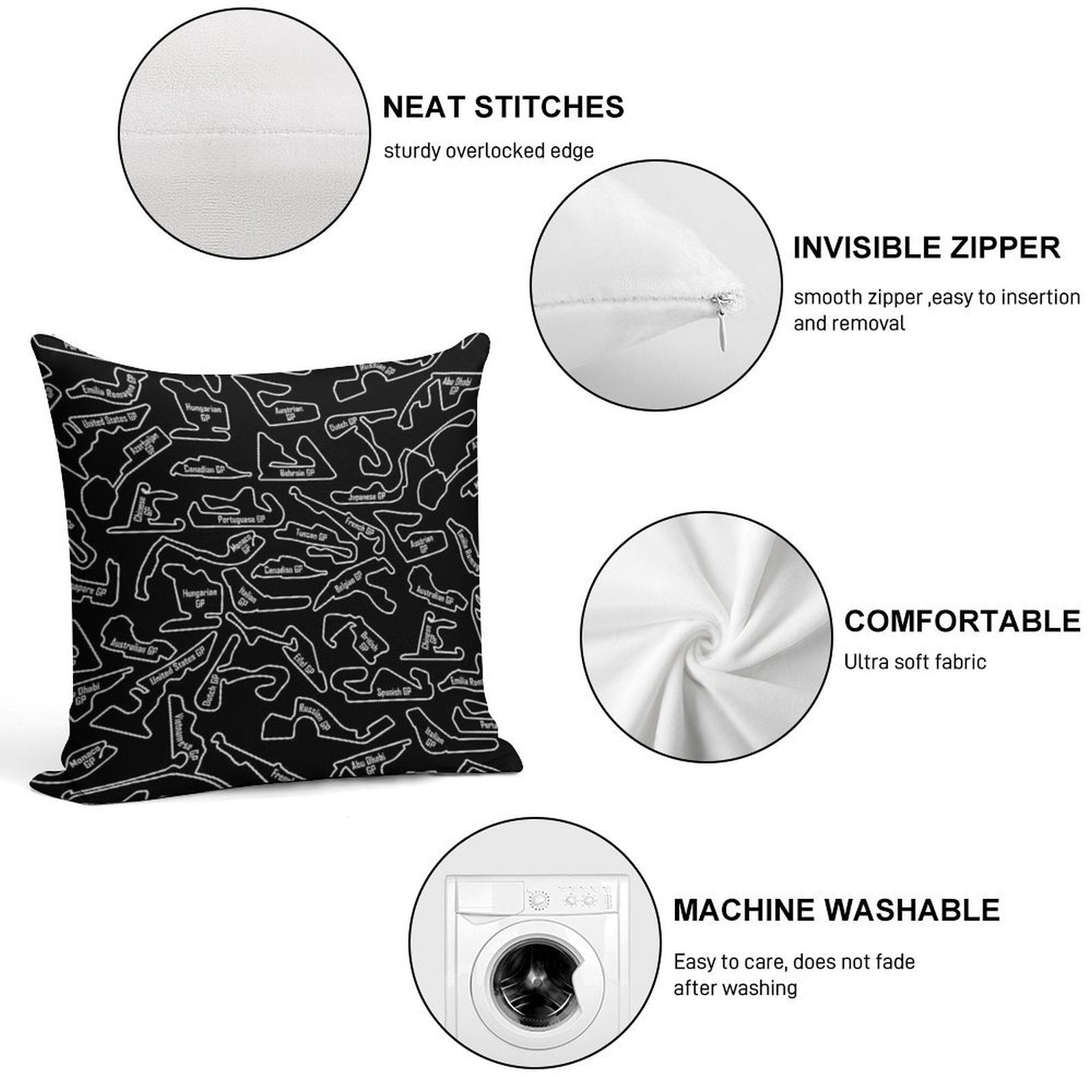 Race Circuits - Pattern Soft Shrink-Resistant Throw Pillow
