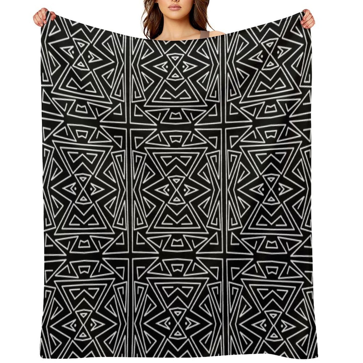 Zanzibar - Geometric Abstract in Black And White Travel-friendly Throw Blanket