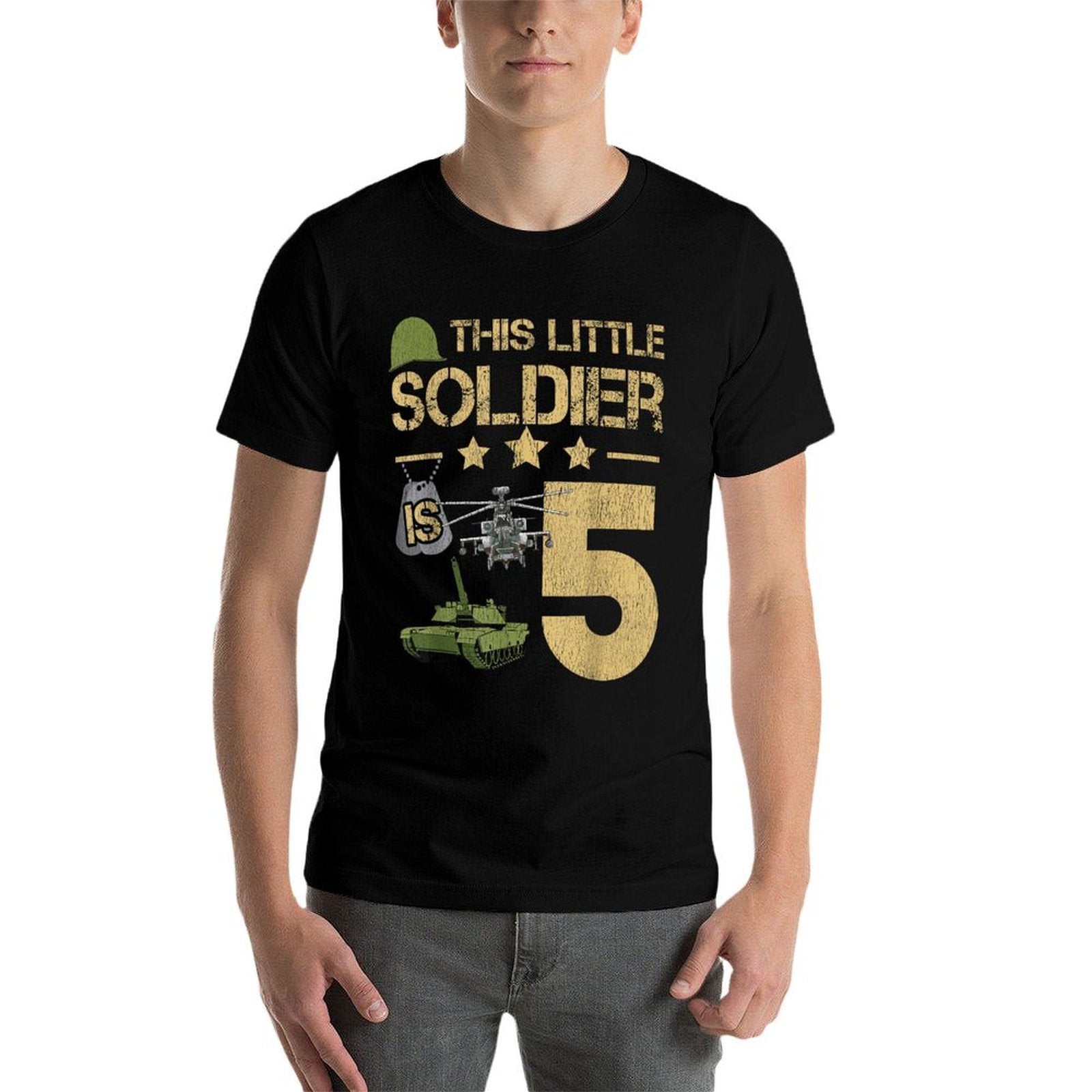 5 Year Old Soldier Birthday Boy 5th Birthday Kids Army Camo  Fade-proof Color T-Shirt