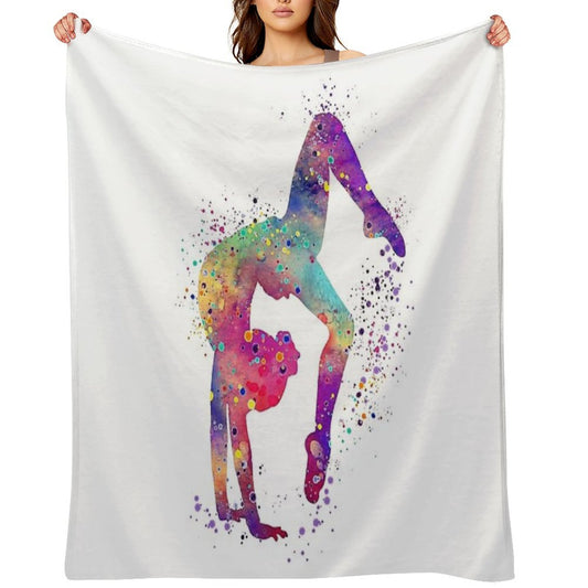 Gymnastics Girl Tumbling Colorful Watercolor Art Gift Sustainable Throw Blanket