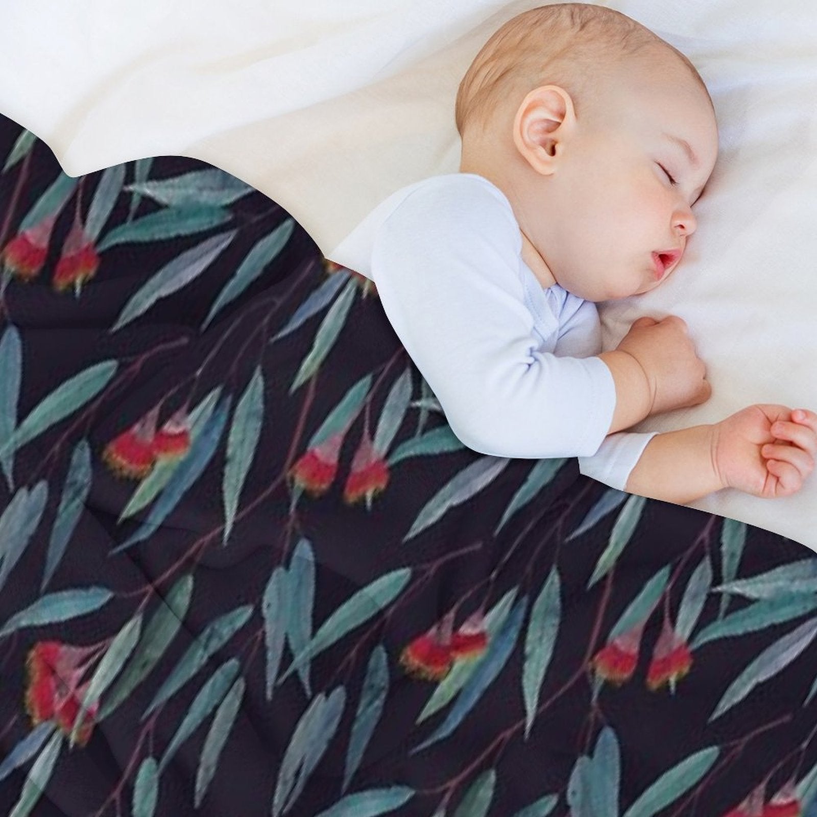 Eucalyptus Leaves And Flowers on Dark Shrink-resistant Throw Blanket