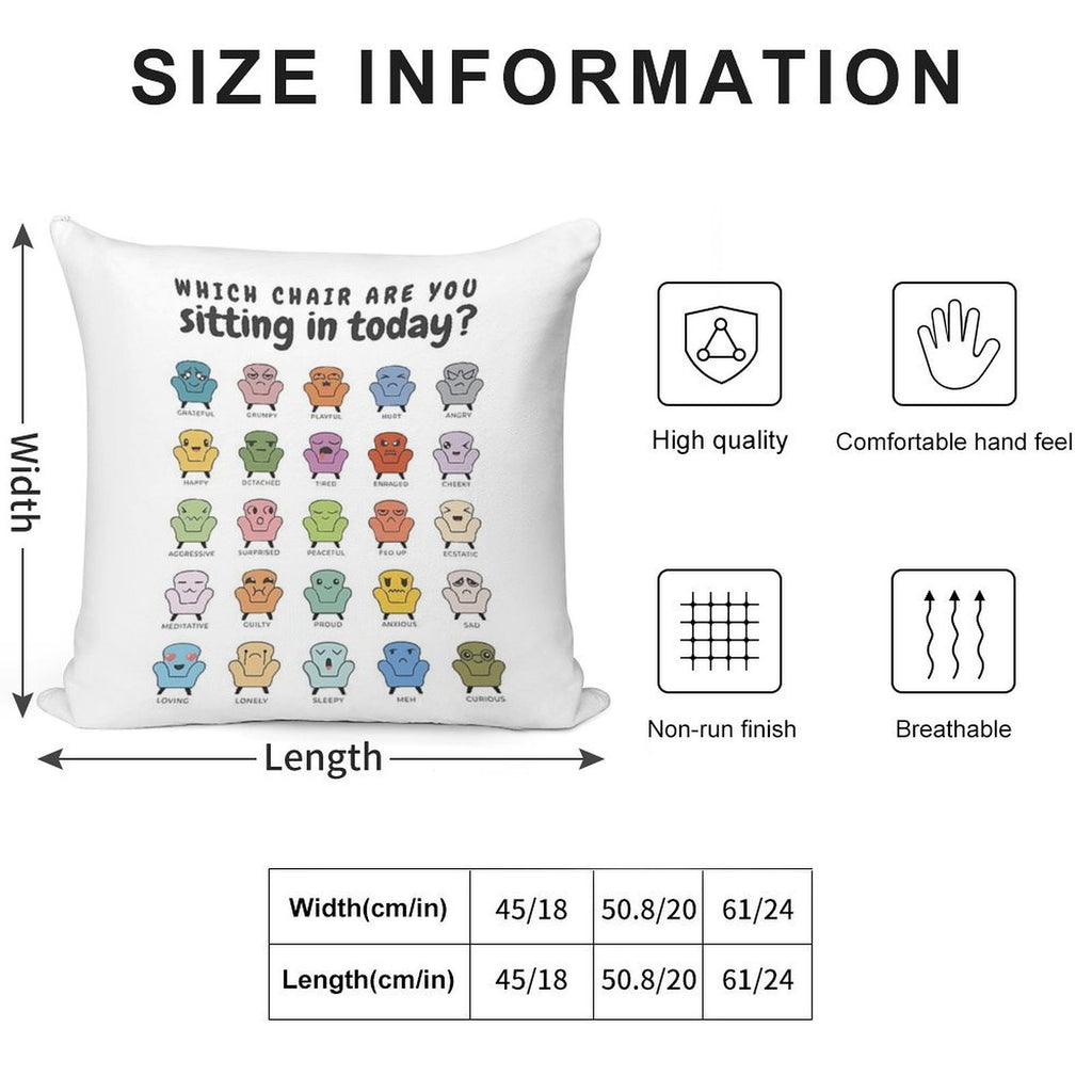 Chair Feelings, Emotions Chart, Mental Health, Therapy Office, Therapist Gift, Counsellor Tools, School Counselor, Mood Chart, S Soft Short Plush Fabric Throw Pillow