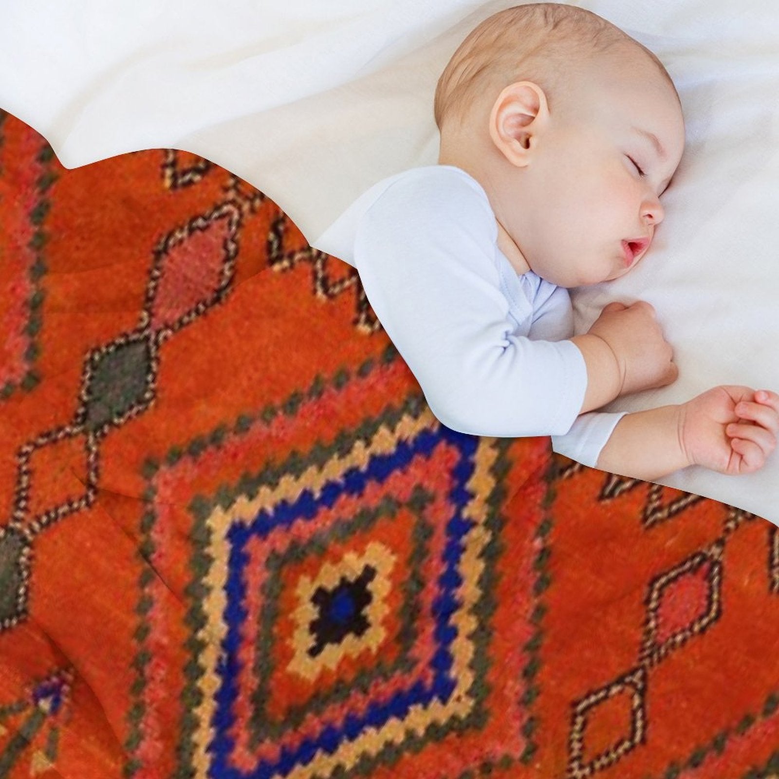 Orange Oriental Moroccan Rug Easy Care Throw Blanket