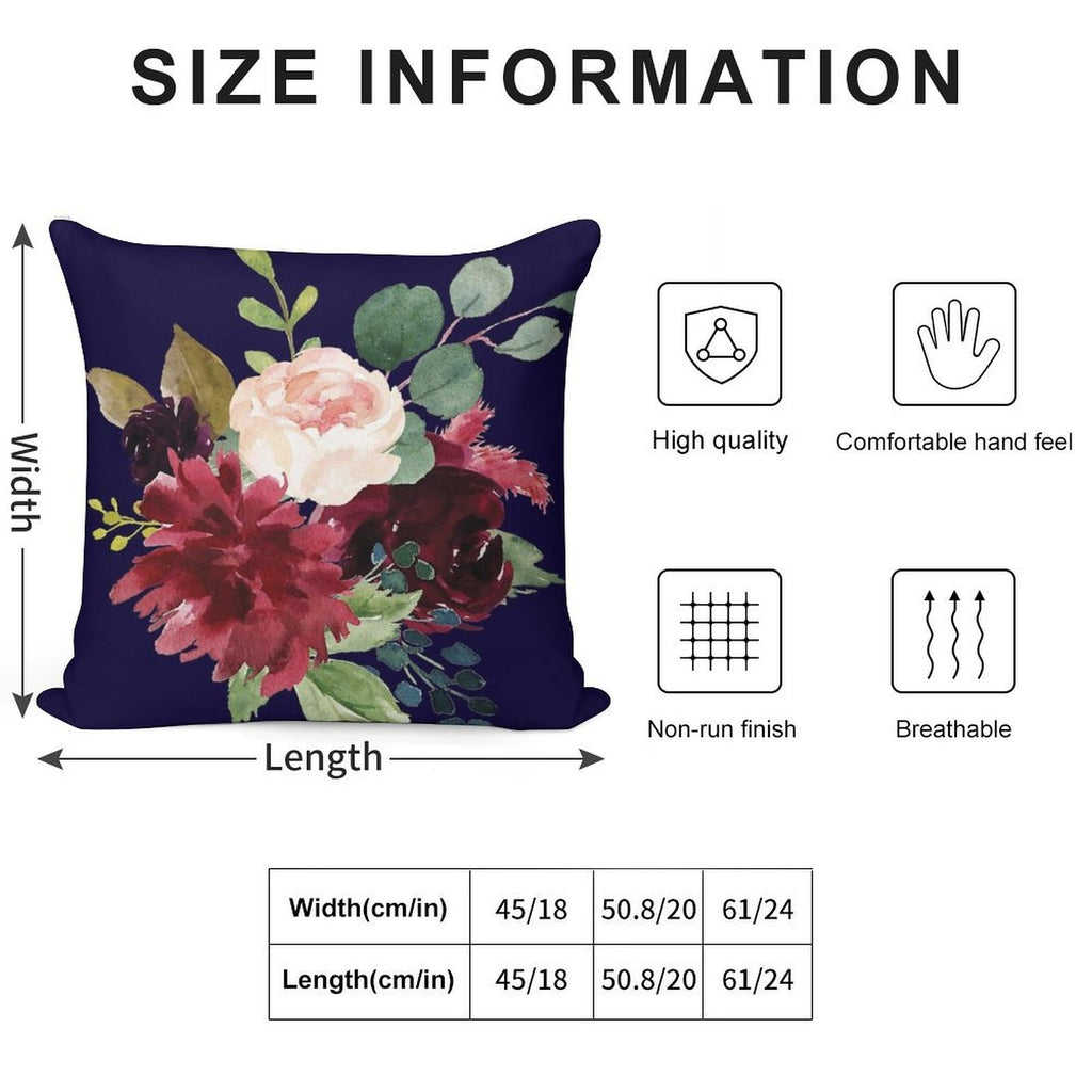 Navy, Burgundy And Blush Floral Art with Eucalyptus Soft Multiple Sizes Throw Pillow