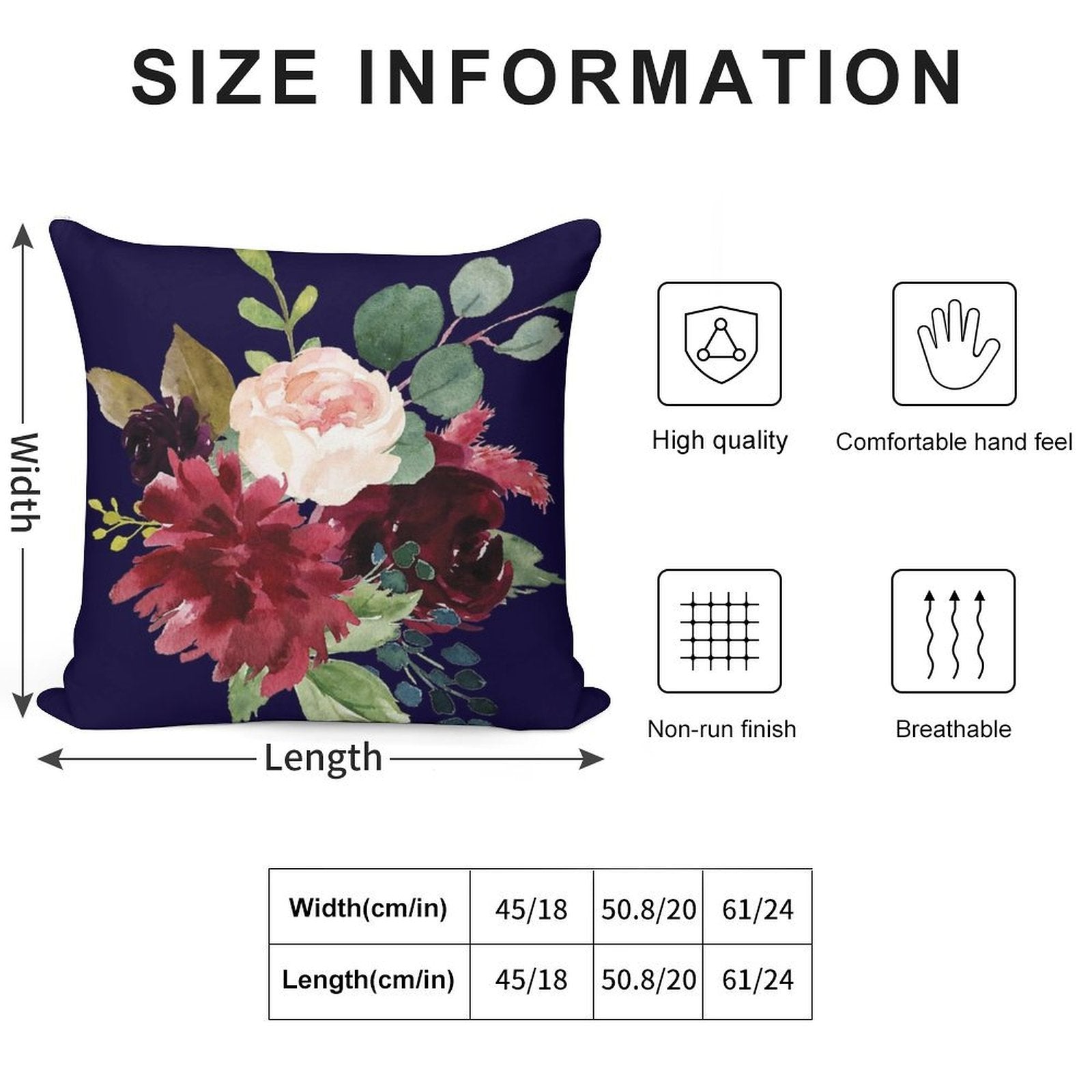 Navy, Burgundy And Blush Floral Art with Eucalyptus Soft Multiple Sizes Throw Pillow