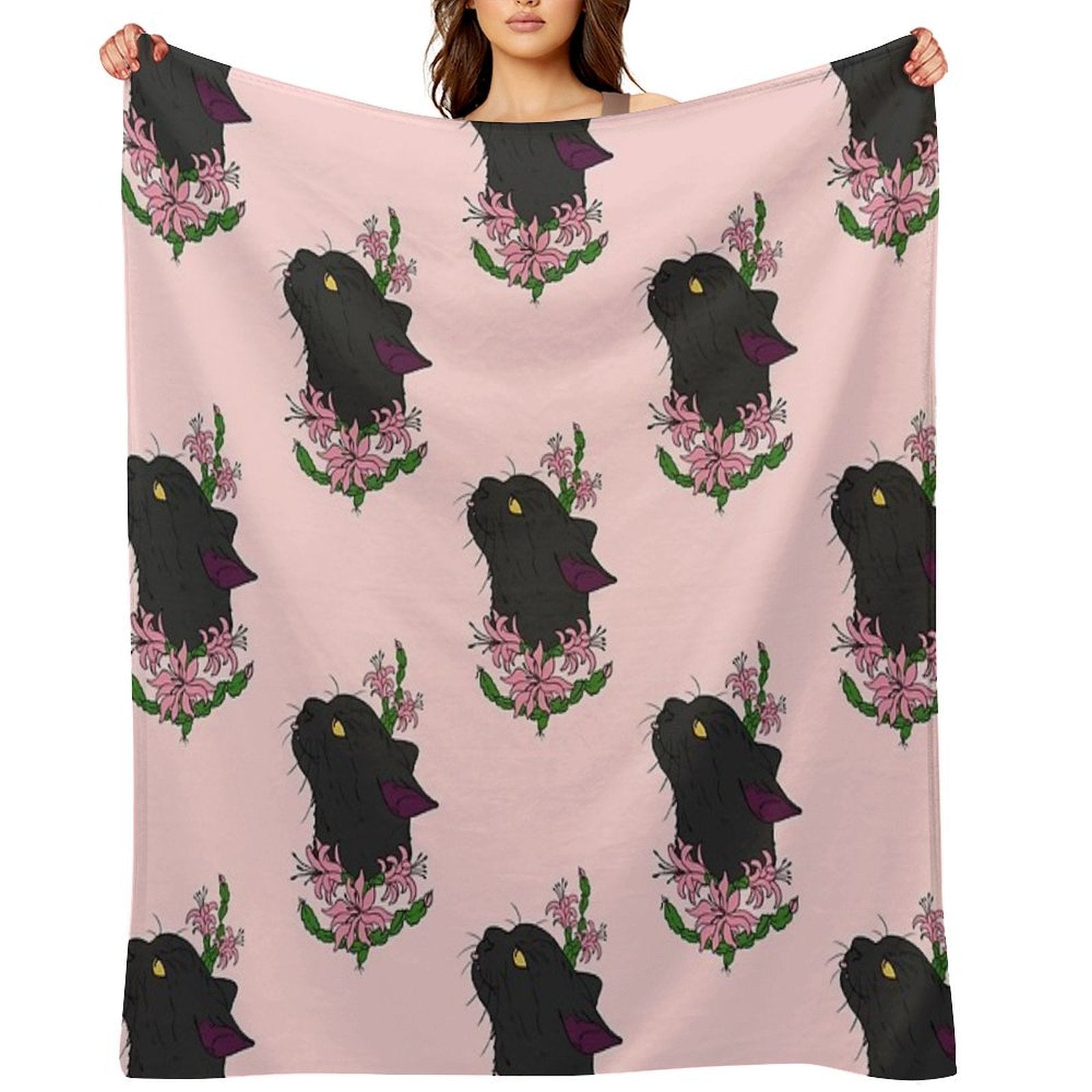 Christmas Cacti Floral Cat Bea Machine-washable Throw Blanket