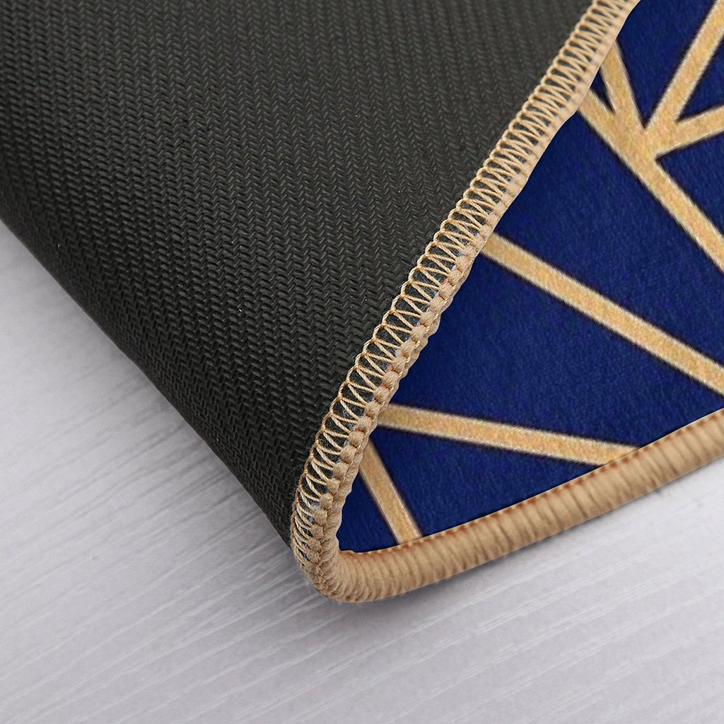 Blue And Gold Geometric Art Deco Lines  Easy Maintenance Bath Mat