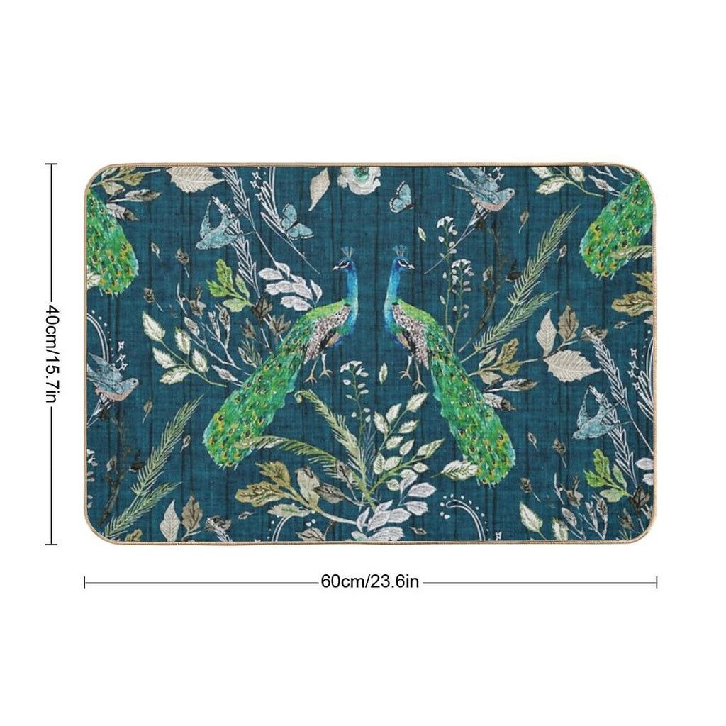 Peacock Chinoiserie (teal)  Odorless Bath Mat