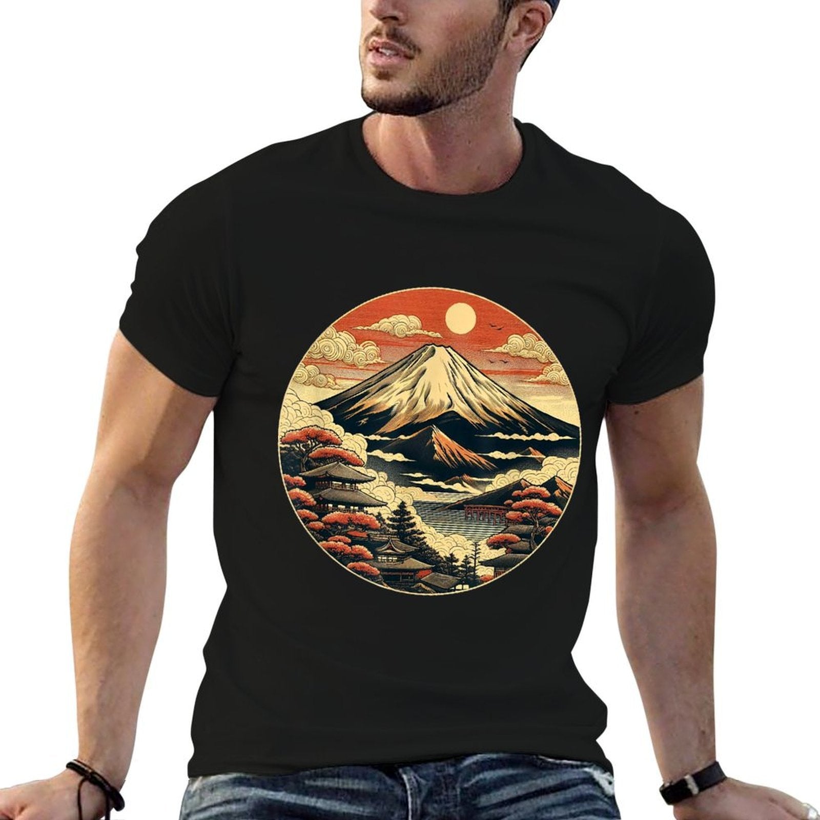 Japanese Fuji Mount Aesthetic Culture Japan Inspired Asian  Oversized Silhouette T-Shirt