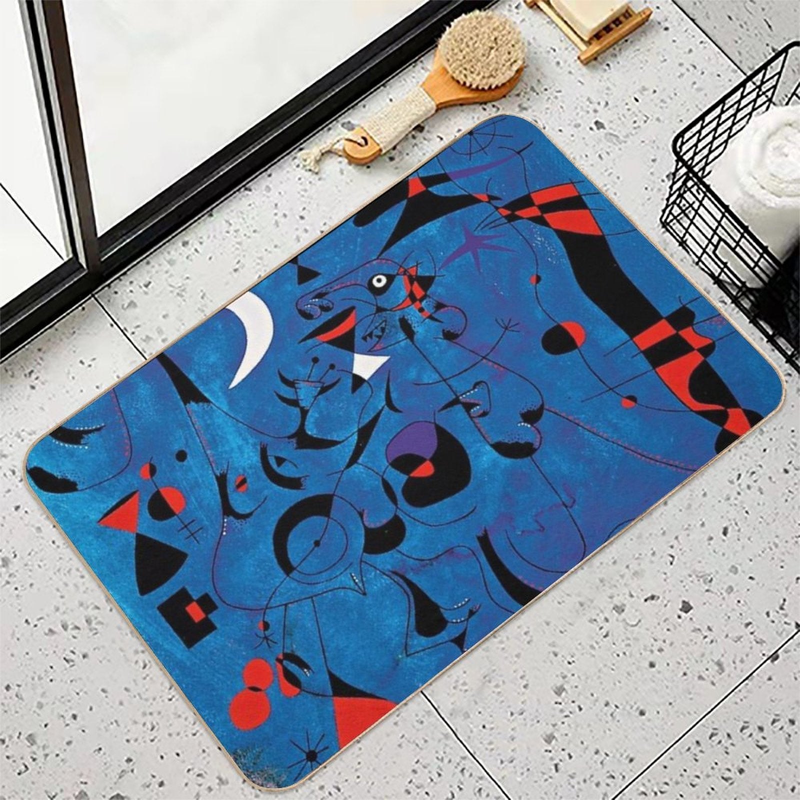 Joan Miro Red Shapes on Blue  Dirt-Trapping Bath Mat