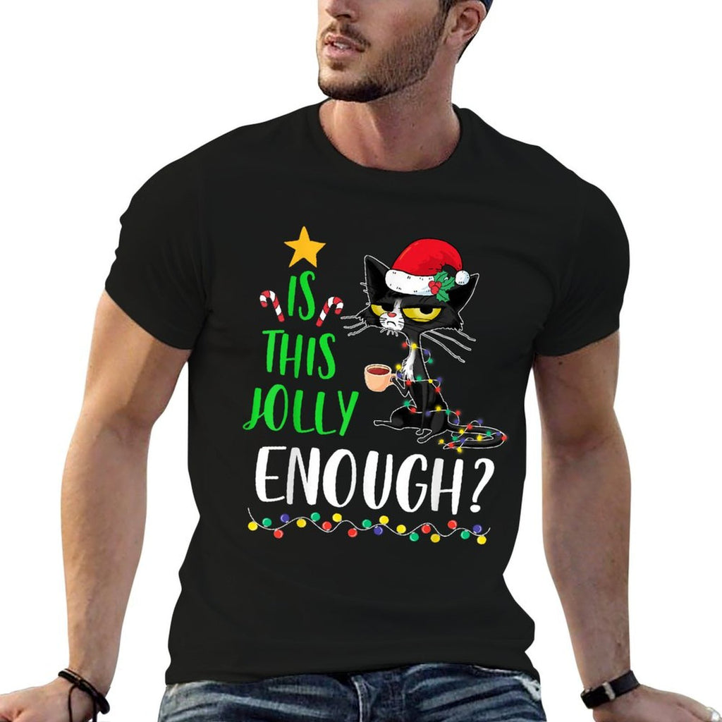 Is This Jolly Enough Black Cat Merry Christmas Tree Lights  Polyester Blend T-Shirt