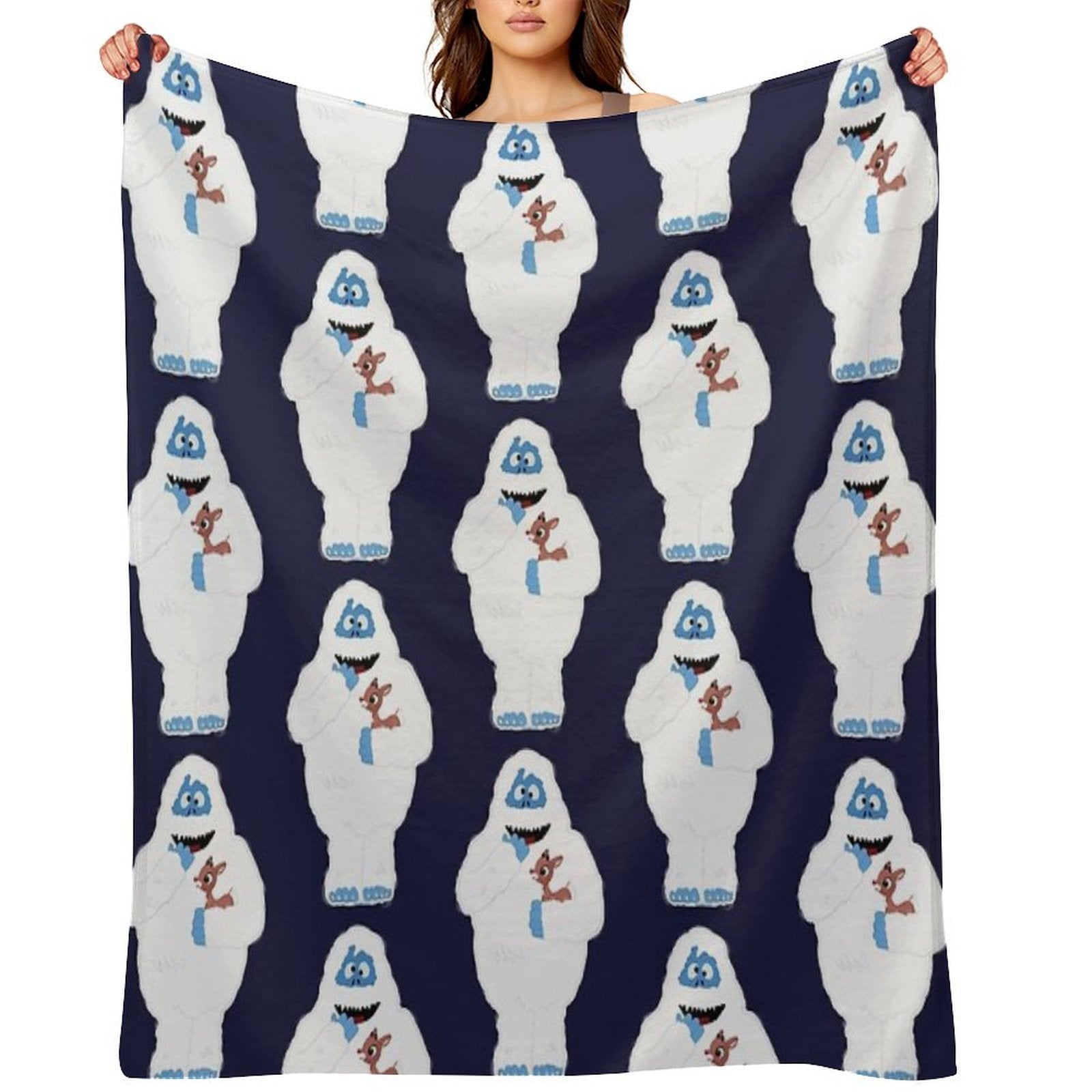 Classic Christmas Abominable Snowman with Rudolph © GraphicLoveShop Eco-conscious Throw Blanket