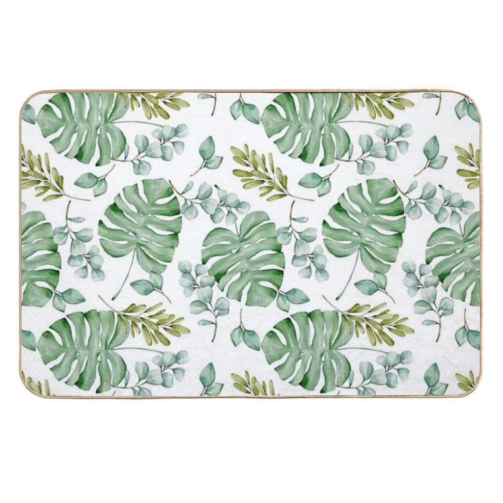 Monstera Leaves Green Seamless  Toxin-Free Bath Mat