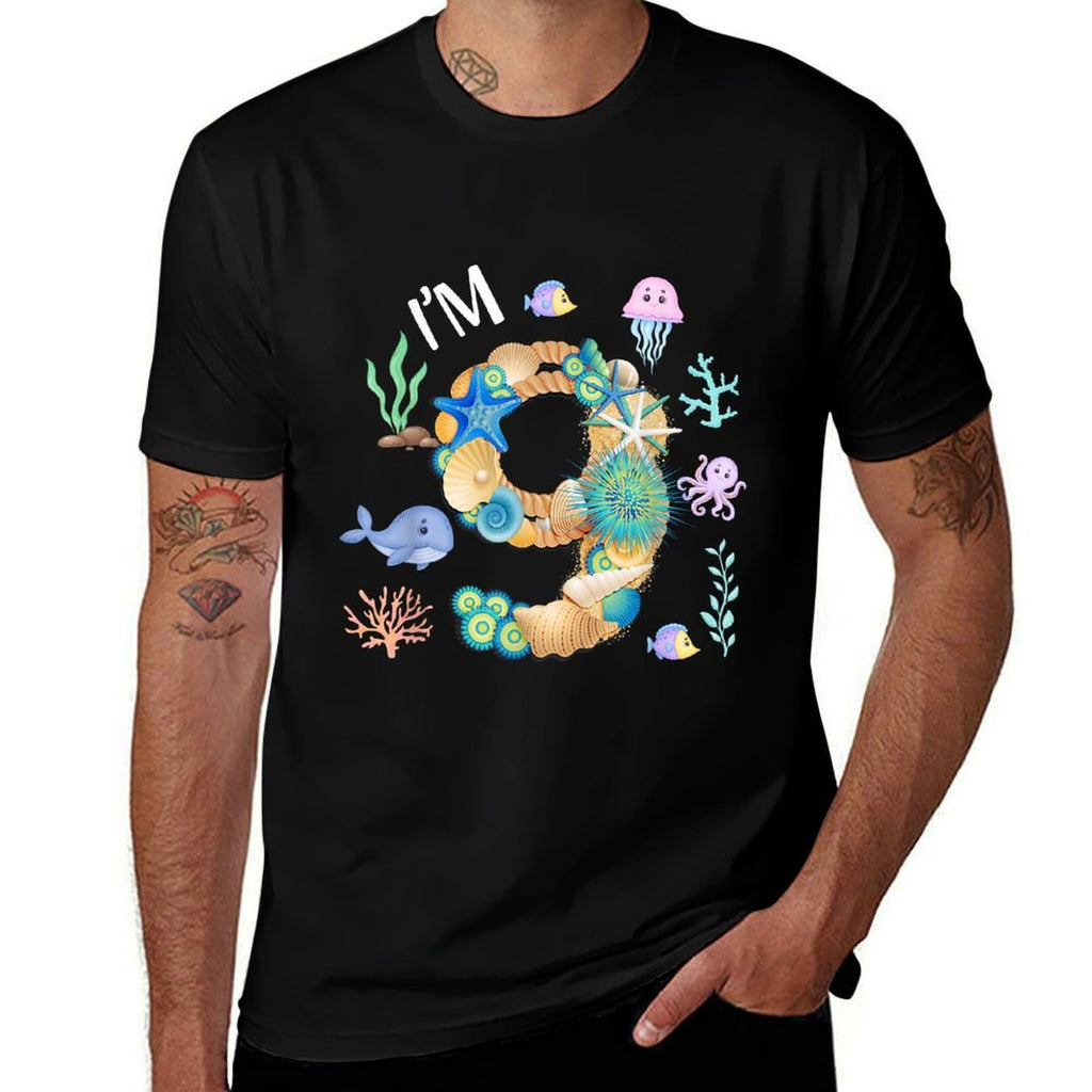 Under The Sea 9th Birthday Boy Whale Fish 9 Year Old Bday  Durable T-Shirt
